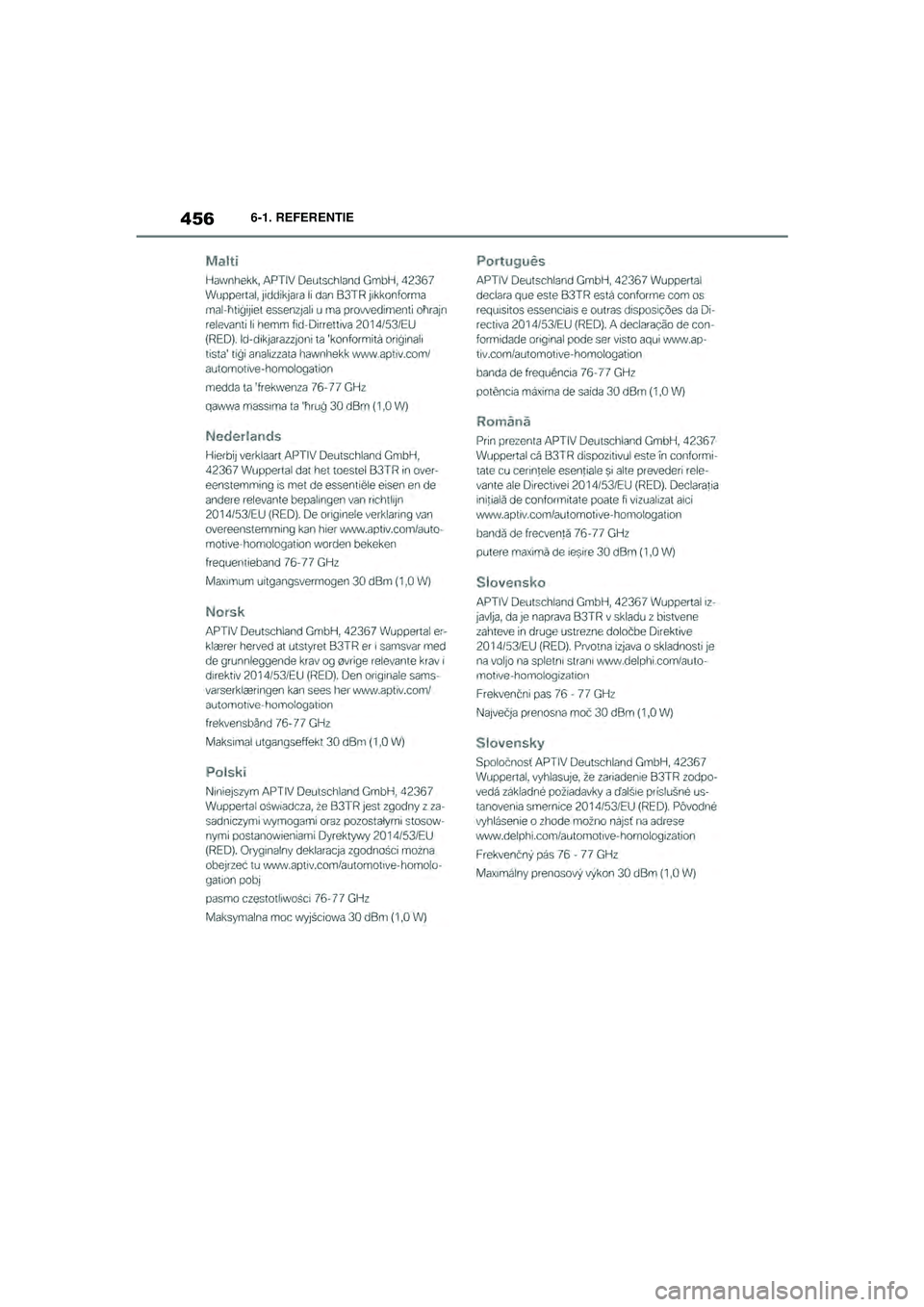 TOYOTA SUPRA 2021  Instructieboekje (in Dutch) 4566-1. REFERENTIE
Handleiding Supra_NL (vanaf productiedatum nov. 2020)
Supra_OM_General_OM99X84E_1_2011.book  Page 456  Thursday, October 8, 2020  9:53 AM 