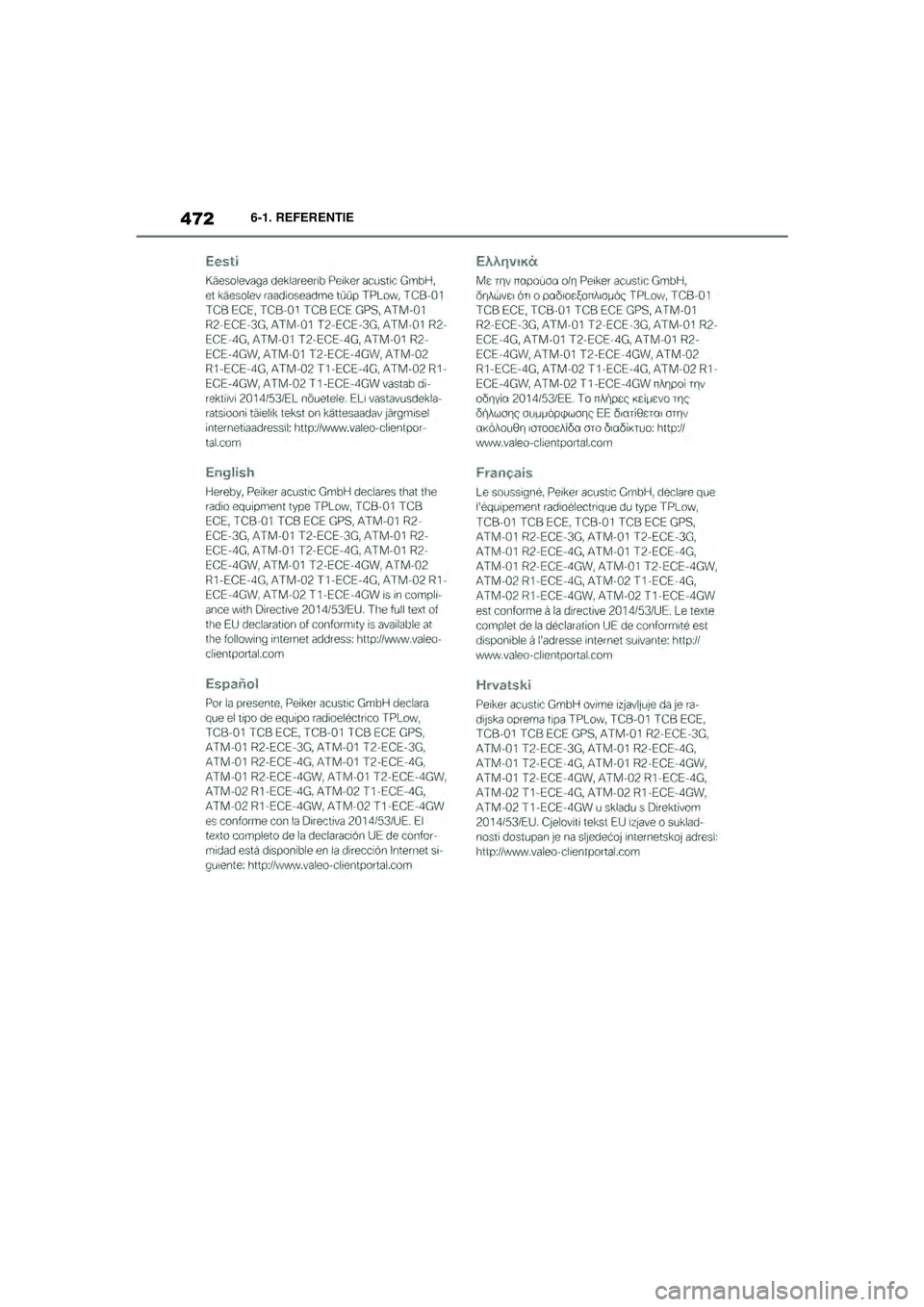 TOYOTA SUPRA 2021  Instructieboekje (in Dutch) 4726-1. REFERENTIE
Handleiding Supra_NL (vanaf productiedatum nov. 2020)
Supra_OM_General_OM99X84E_1_2011.book  Page 472  Thursday, October 8, 2020  9:53 AM 