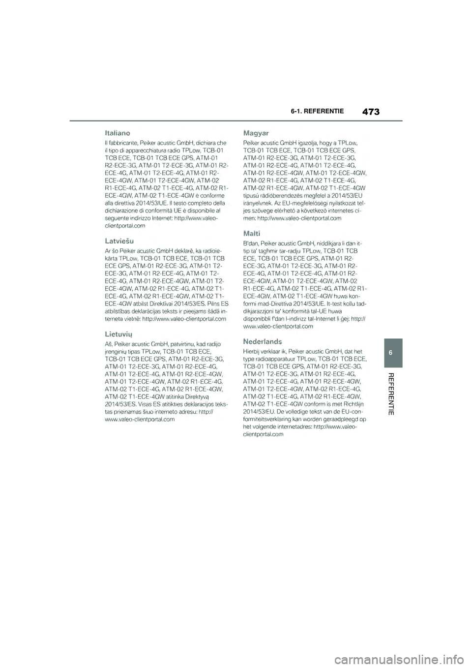 TOYOTA SUPRA 2021  Instructieboekje (in Dutch) 473
6
6-1. REFERENTIE
REFERENTIE
Handleiding Supra_NL (vanaf productiedatum nov. 2020)
Supra_OM_General_OM99X84E_1_2011.book  Page 473  Thursday, October 8, 2020  9:53 AM 