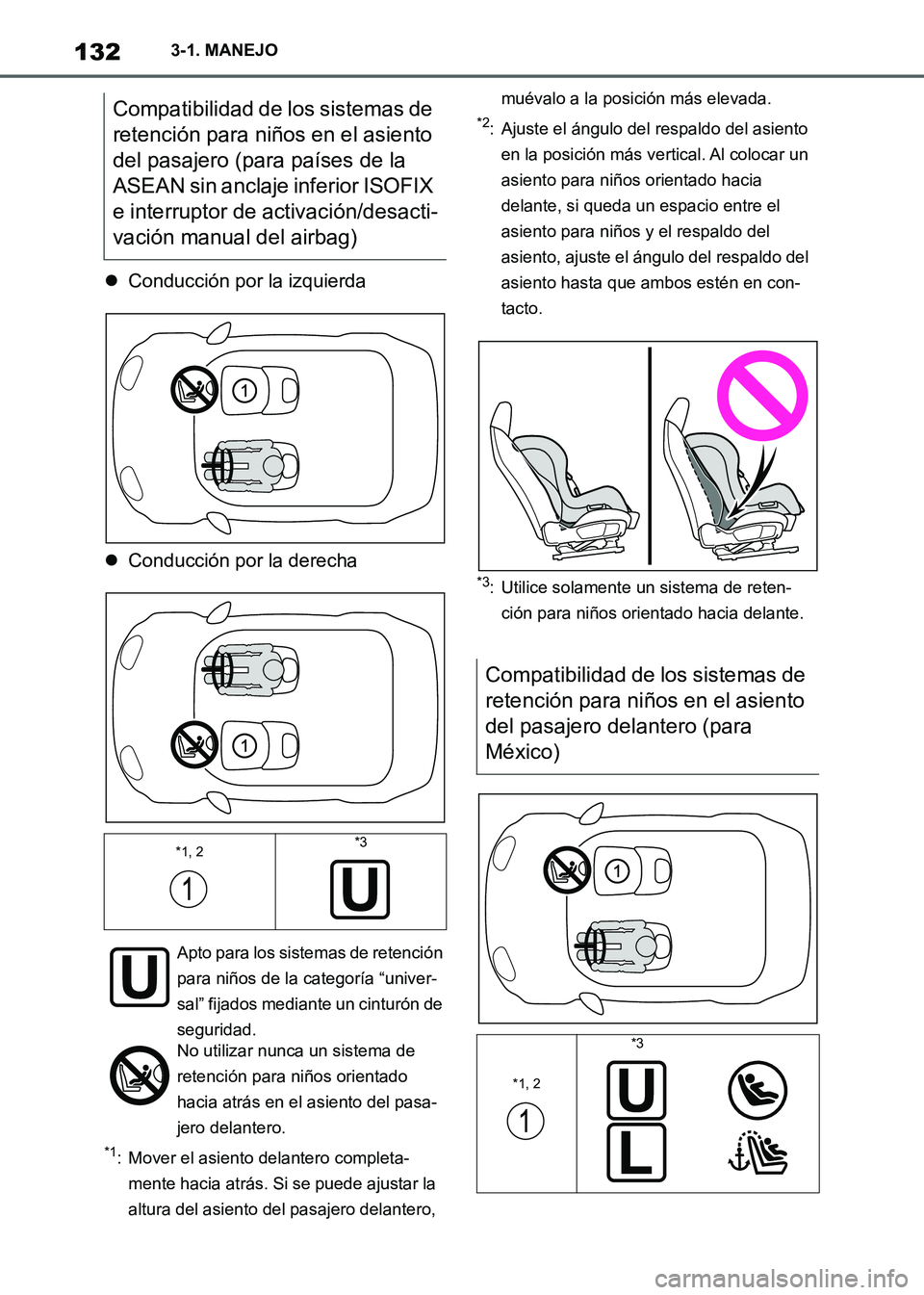 TOYOTA SUPRA 2021 Manuale de Empleo (in Spanish) 1323-1. MANEJO
Supra Owners Manual_S (from Nov. 20 Prod.)Conducción por la izquierda
Conducción por la derecha
*1: Mover el asiento delantero completa-
mente hacia atrás. Si se puede ajusta TOYOTA SUPRA 2021 Manuale de Empleo (in Spanish) 1323-1. MANEJO
Supra Owners Manual_S (from Nov. 20 Prod.)Conducción por la izquierda
Conducción por la derecha
*1: Mover el asiento delantero completa-
mente hacia atrás. Si se puede ajusta