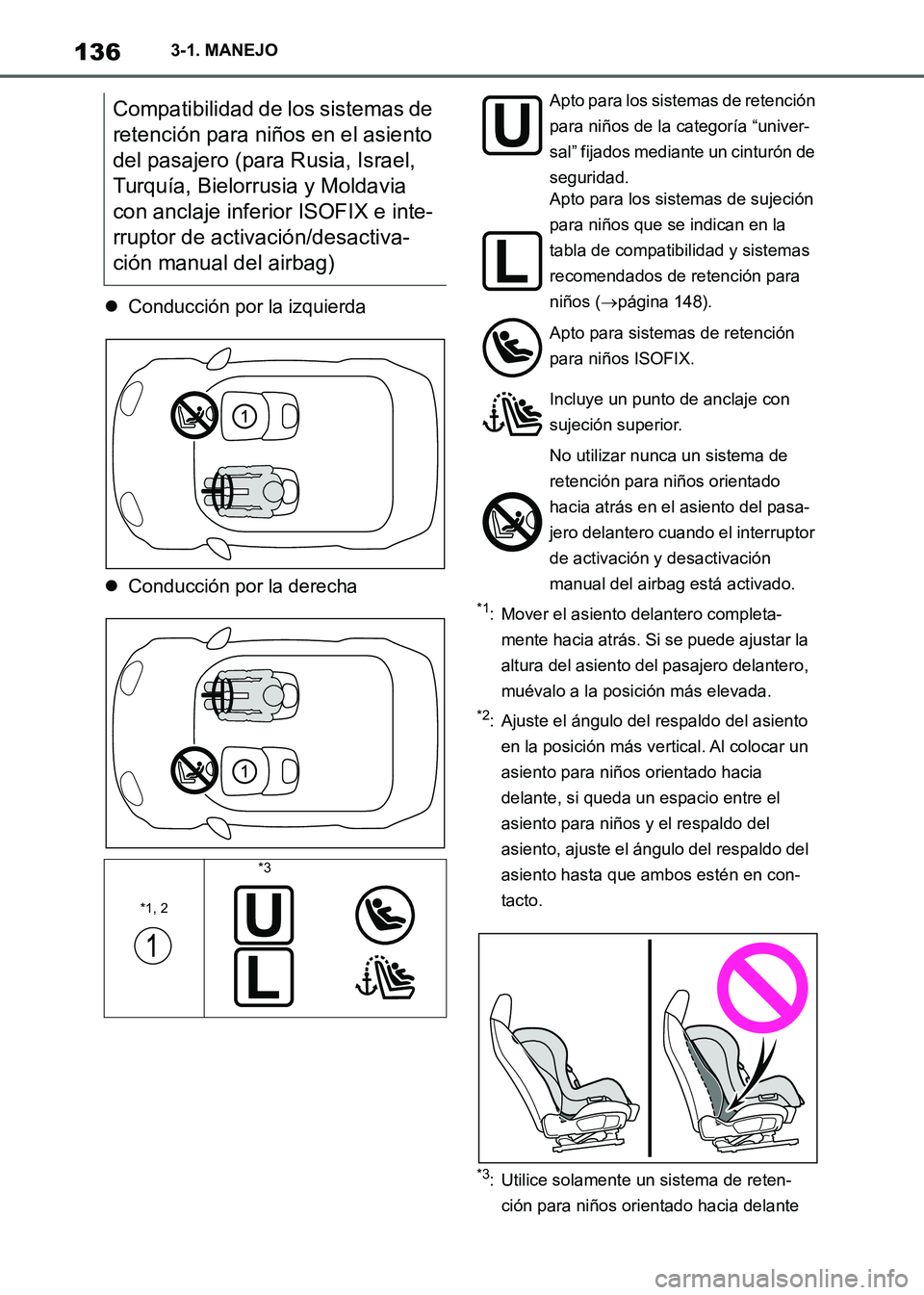 TOYOTA SUPRA 2021 Manuale de Empleo (in Spanish) 1363-1. MANEJO
Supra Owners Manual_S (from Nov. 20 Prod.)Conducción por la izquierda
Conducción por la derecha
*1: Mover el asiento delantero completa-
mente hacia atrás. Si se puede ajusta TOYOTA SUPRA 2021 Manuale de Empleo (in Spanish) 1363-1. MANEJO
Supra Owners Manual_S (from Nov. 20 Prod.)Conducción por la izquierda
Conducción por la derecha
*1: Mover el asiento delantero completa-
mente hacia atrás. Si se puede ajusta