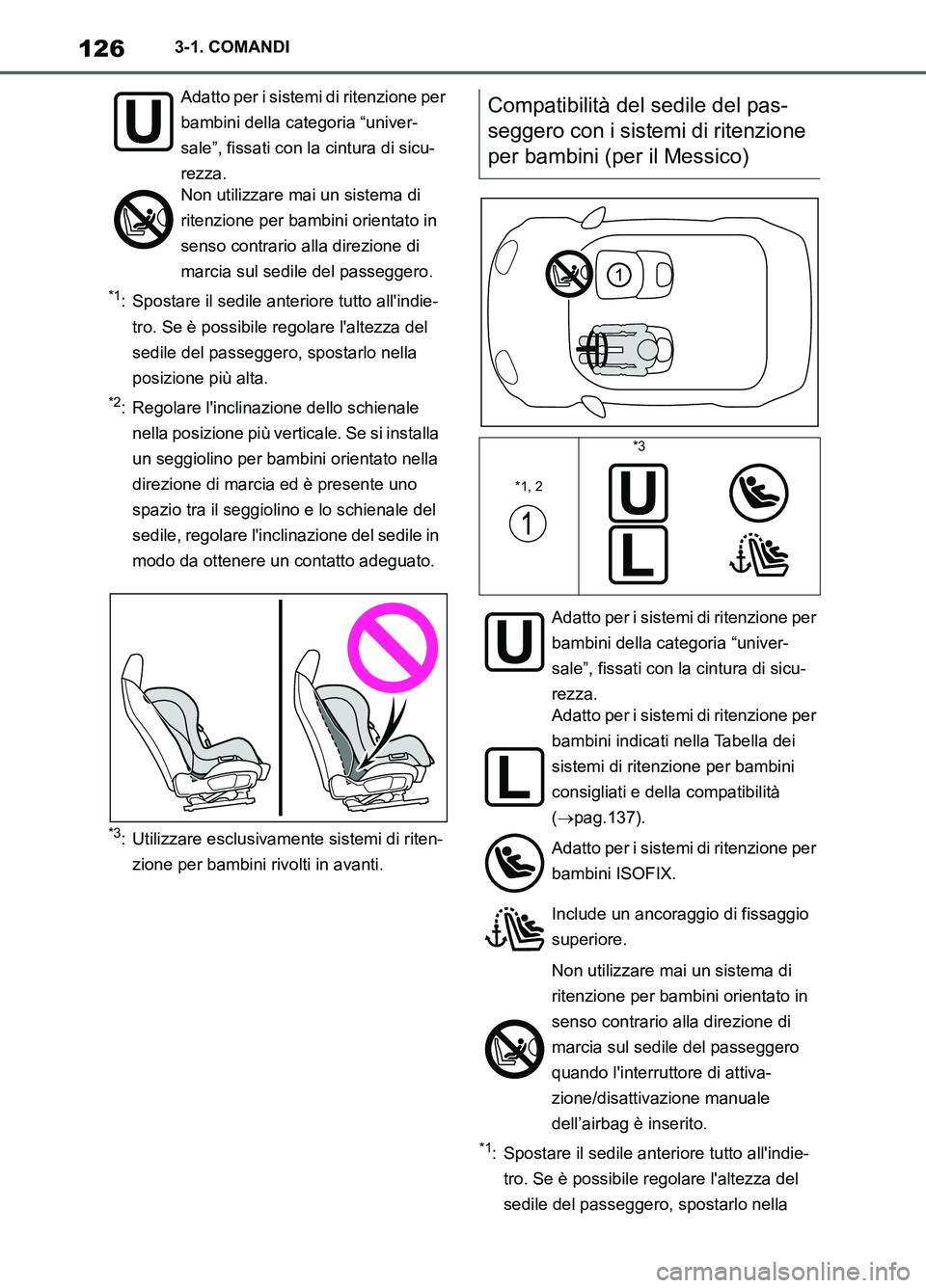TOYOTA SUPRA 2021  Manuale duso (in Italian) 1263-1. COMANDI
Supra Owners Manual_L (from Nov. 20 Prod.)
*1: Spostare il sedile anteriore tutto allindie-
tro. Se è possibile regolare laltezza del 
sedile del passeggero, spostarlo nella 
posi