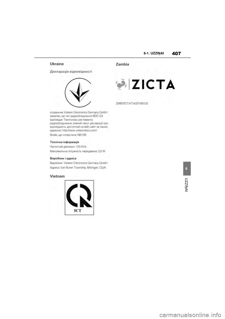 TOYOTA SUPRA 2021  Lietošanas Instrukcija (in Latvian) 407
6
6-1. UZZI
ŅAI
UZZI ŅAI
Supra Owner’s Manual_LV (from Nov. ’20 Prod.)
Supra_OM_General_OM99X84LV_1_2011.book  Page 407  Sunday, December 27, 2020  12:37 PM 