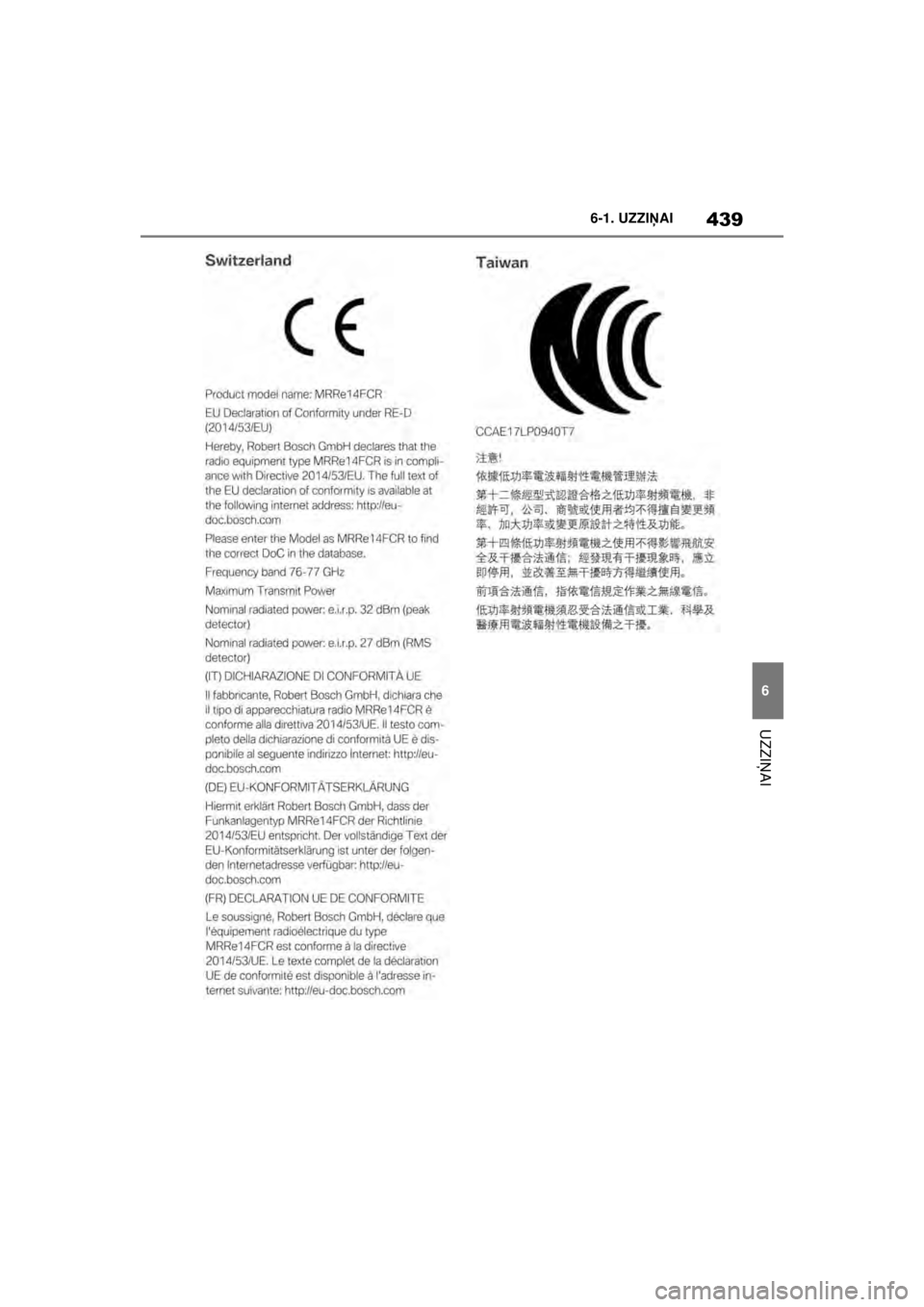 TOYOTA SUPRA 2021  Lietošanas Instrukcija (in Latvian) 439
6
6-1. UZZI
ŅAI
UZZI ŅAI
Supra Owner’s Manual_LV (from Nov. ’20 Prod.)
Supra_OM_General_OM99X84LV_1_2011.book  Page 439  Sunday, December 27, 2020  12:37 PM 