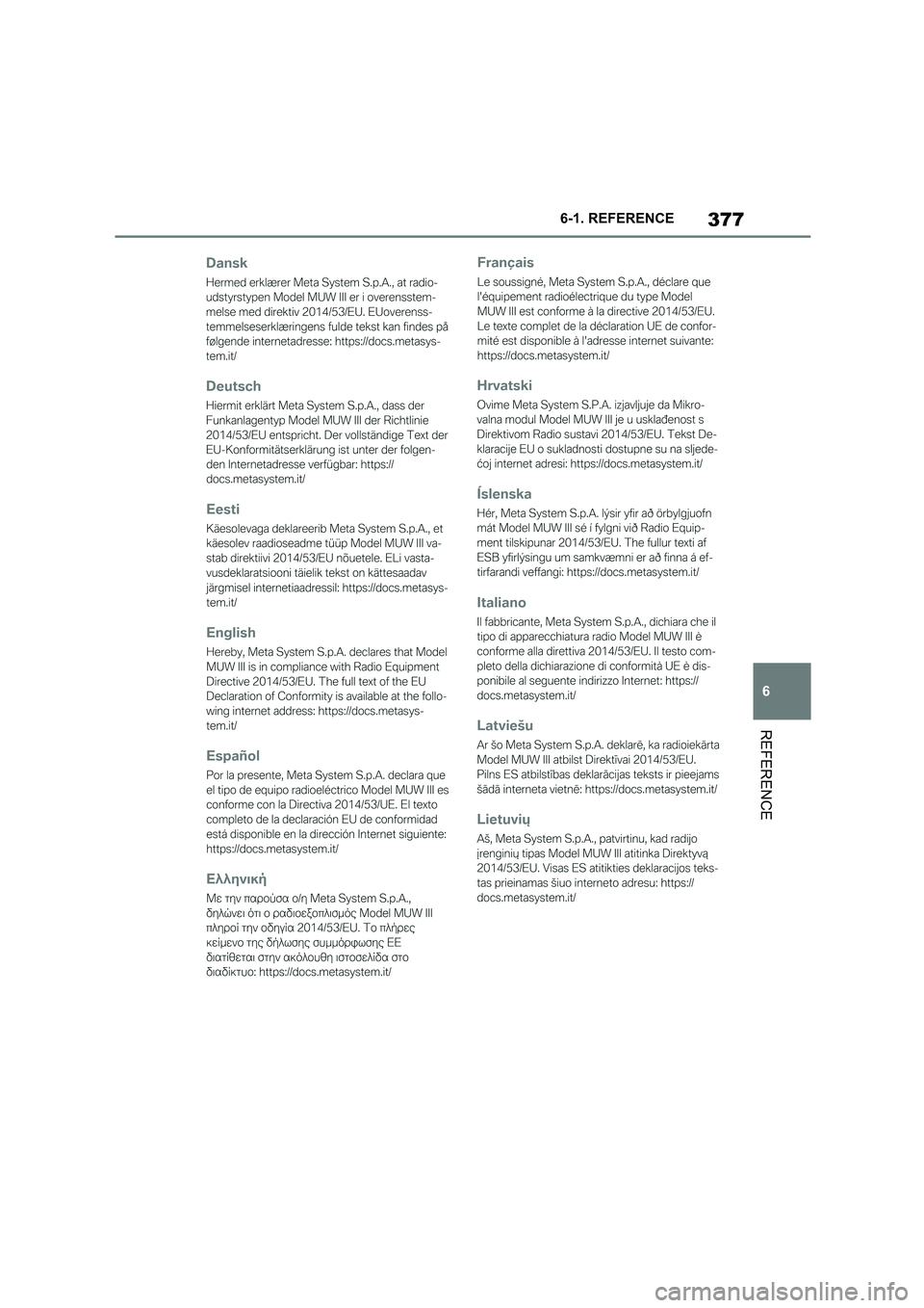 TOYOTA SUPRA 2022  Owners Manual 377
6 
6-1. REFERENCE
REFERENCE 