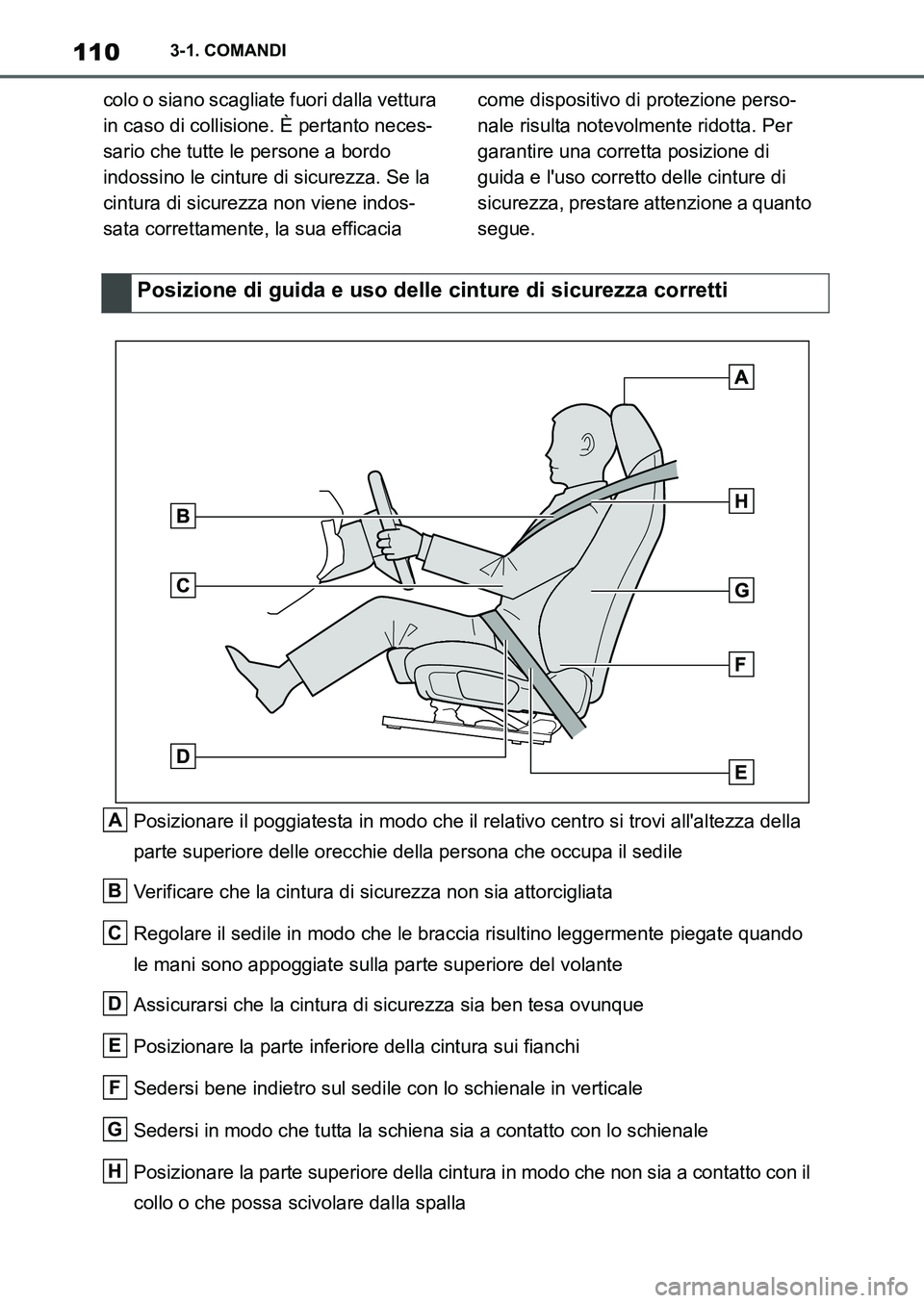 TOYOTA SUPRA 2022 Manuale duso (in Italian) 1103-1. COMANDI
colo o siano scagliate fuori dalla vettura
in caso di collisione. È pertanto neces-
sario che tutte le persone a bordo
indossino le cinture di sicurezza. Se la
cintura di sicurezza TOYOTA SUPRA 2022 Manuale duso (in Italian) 1103-1. COMANDI
colo o siano scagliate fuori dalla vettura
in caso di collisione. È pertanto neces-
sario che tutte le persone a bordo
indossino le cinture di sicurezza. Se la
cintura di sicurezza