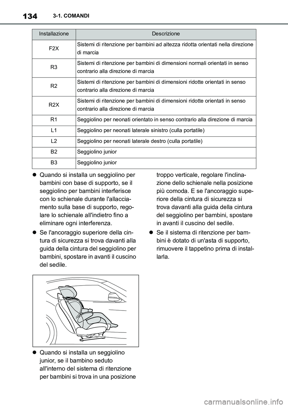 TOYOTA SUPRA 2022 Manuale duso (in Italian) 1343-1. COMANDI
Quando si installa un seggiolino per
bambini con base di supporto, se il
seggiolino per bambini interferisce
con lo schienale durante lallaccia-
mento sulla base di supporto, re TOYOTA SUPRA 2022 Manuale duso (in Italian) 1343-1. COMANDI
Quando si installa un seggiolino per
bambini con base di supporto, se il
seggiolino per bambini interferisce
con lo schienale durante lallaccia-
mento sulla base di supporto, re