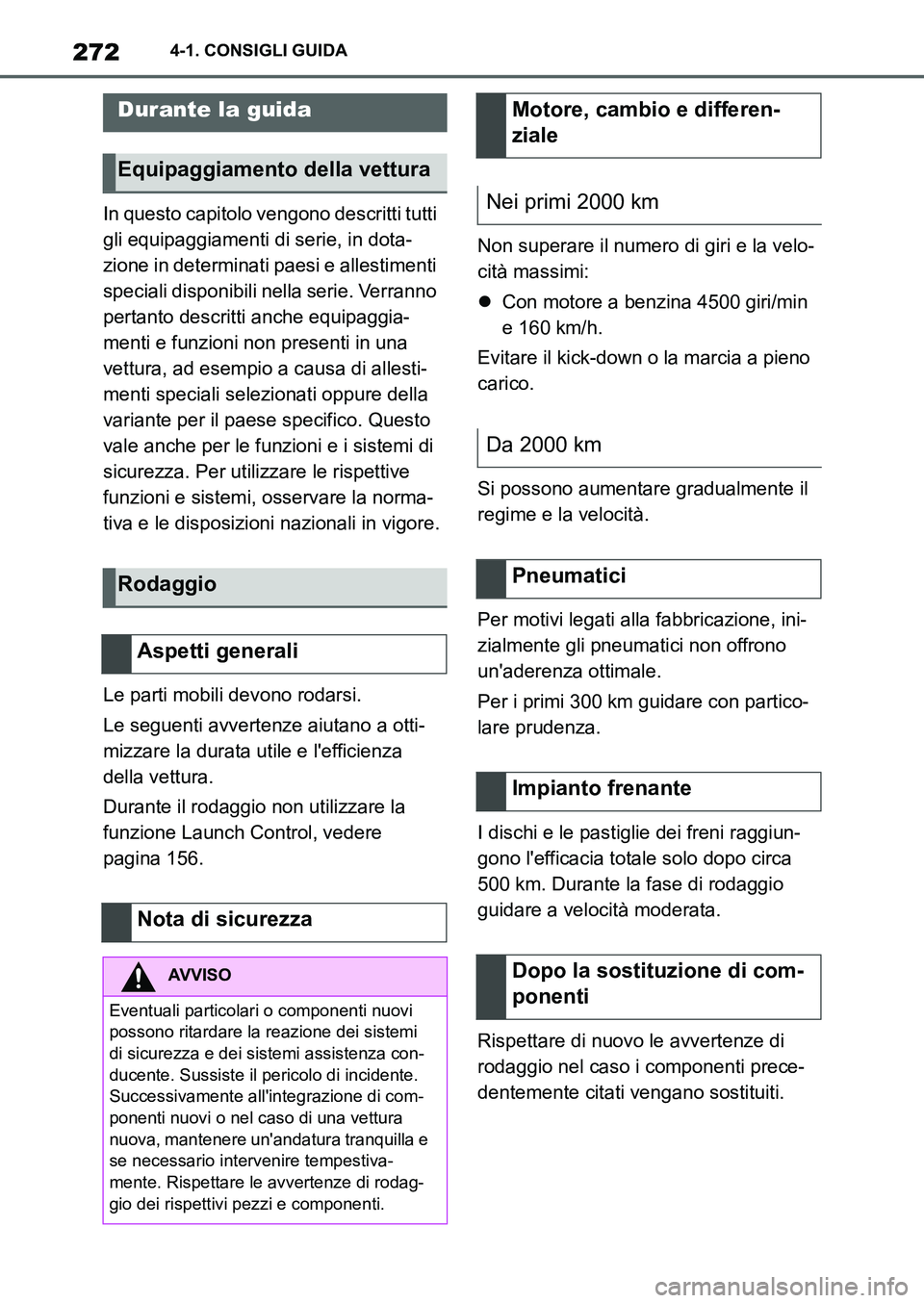 TOYOTA SUPRA 2022 Manuale duso (in Italian) 2724-1. CONSIGLI GUIDA
4-1.CONSIGLI GUIDA
In questo capitolo vengono descritti tutti
gli equipaggiamenti di serie, in dota-
zione in determinati paesi e allestimenti
speciali disponibili nella serie TOYOTA SUPRA 2022 Manuale duso (in Italian) 2724-1. CONSIGLI GUIDA
4-1.CONSIGLI GUIDA
In questo capitolo vengono descritti tutti
gli equipaggiamenti di serie, in dota-
zione in determinati paesi e allestimenti
speciali disponibili nella serie