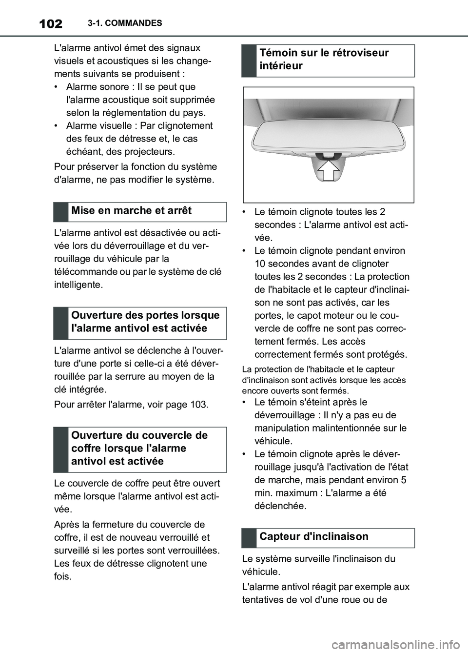 TOYOTA SUPRA 2022 Notices Demploi (in French) 1023-1. COMMANDES
Lalarme antivol émet des signaux
visuels et acoustiques si les change-
ments suivants se produisent :
• Alarme sonore : Il se peut que
lalarme acoustique soit supprimée
selo TOYOTA SUPRA 2022 Notices Demploi (in French) 1023-1. COMMANDES
Lalarme antivol émet des signaux
visuels et acoustiques si les change-
ments suivants se produisent :
• Alarme sonore : Il se peut que
lalarme acoustique soit supprimée
selo