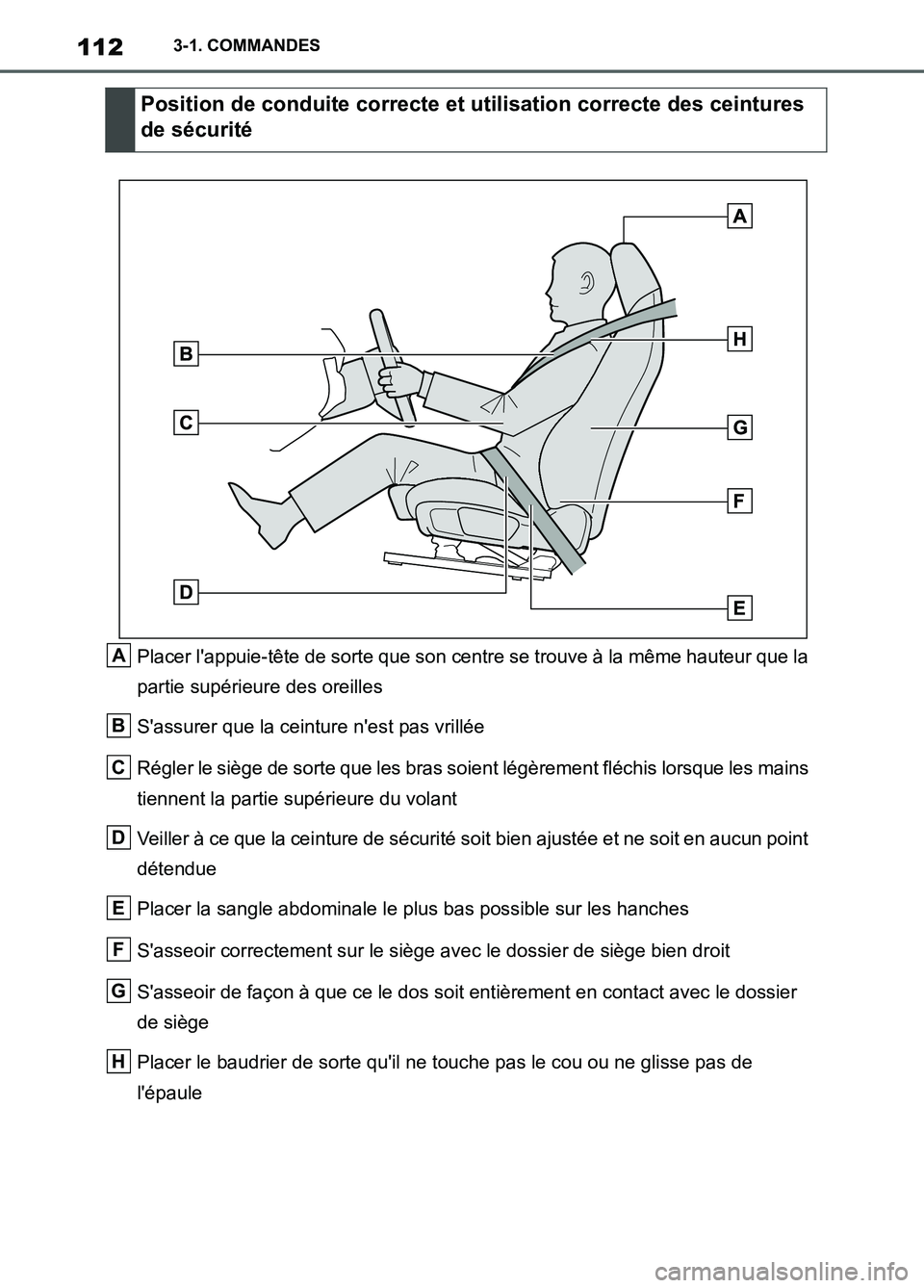 TOYOTA SUPRA 2022 Notices Demploi (in French) 1123-1. COMMANDES
Placer lappuie-tête de sorte que son centre se trouve à la même hauteur que la
partie supérieure des oreilles
Sassurer que la ceinture nest pas vrillée
Régler le siège de TOYOTA SUPRA 2022 Notices Demploi (in French) 1123-1. COMMANDES
Placer lappuie-tête de sorte que son centre se trouve à la même hauteur que la
partie supérieure des oreilles
Sassurer que la ceinture nest pas vrillée
Régler le siège de
