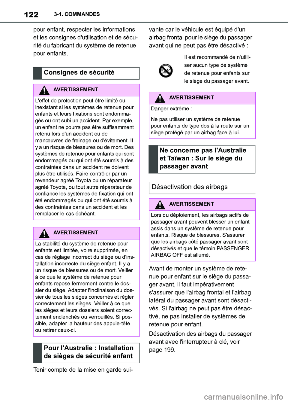 TOYOTA SUPRA 2022 Notices Demploi (in French) 1223-1. COMMANDES
pour enfant, respecter les informations
et les consignes dutilisation et de sécu-
rité du fabricant du système de retenue
pour enfants.
Tenir compte de la mise en garde sui-van TOYOTA SUPRA 2022 Notices Demploi (in French) 1223-1. COMMANDES
pour enfant, respecter les informations
et les consignes dutilisation et de sécu-
rité du fabricant du système de retenue
pour enfants.
Tenir compte de la mise en garde sui-van
