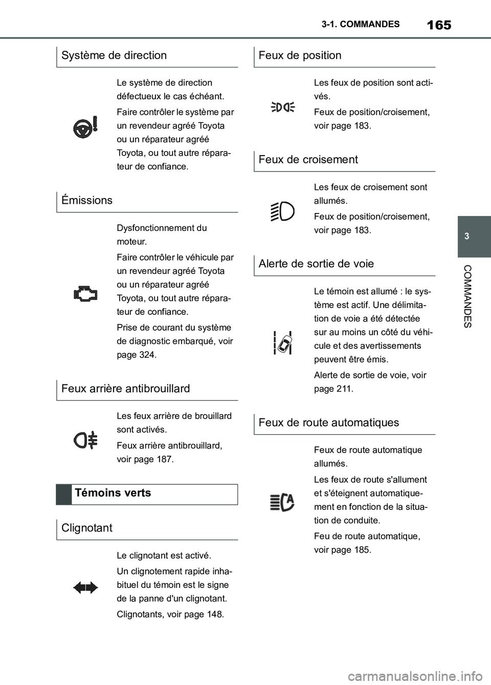 TOYOTA SUPRA 2022  Notices Demploi (in French) 165
3 3-1. COMMANDES
COMMANDES
Système de direction
Le système de direction 
défectueux le cas échéant.
Faire contrôler le système par 
un revendeur agréé Toyota 
ou un réparateur agréé 
T