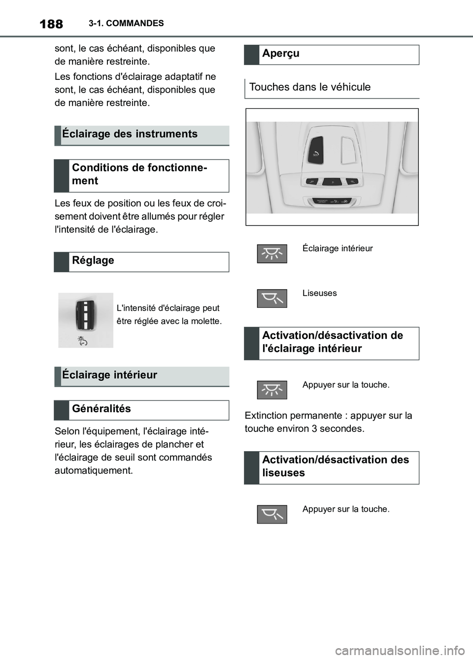 TOYOTA SUPRA 2022  Notices Demploi (in French) 1883-1. COMMANDES
sont, le cas échéant, disponibles que 
de manière restreinte.
Les fonctions déclairage adaptatif ne 
sont, le cas échéant, disponibles que 
de manière restreinte.
Les feux de
