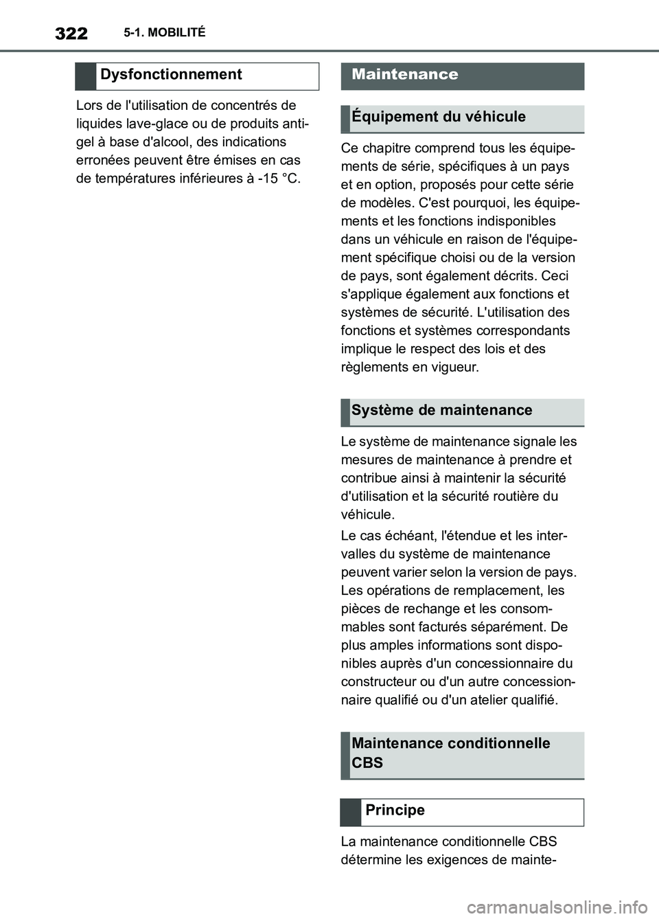 TOYOTA SUPRA 2022 Notices Demploi (in French) 3225-1. MOBILITÉ
Lors de lutilisation de concentrés de
liquides lave-glace ou de produits anti-
gel à base dalcool, des indications
erronées peuvent être émises en cas
de températures inf TOYOTA SUPRA 2022 Notices Demploi (in French) 3225-1. MOBILITÉ
Lors de lutilisation de concentrés de
liquides lave-glace ou de produits anti-
gel à base dalcool, des indications
erronées peuvent être émises en cas
de températures inf