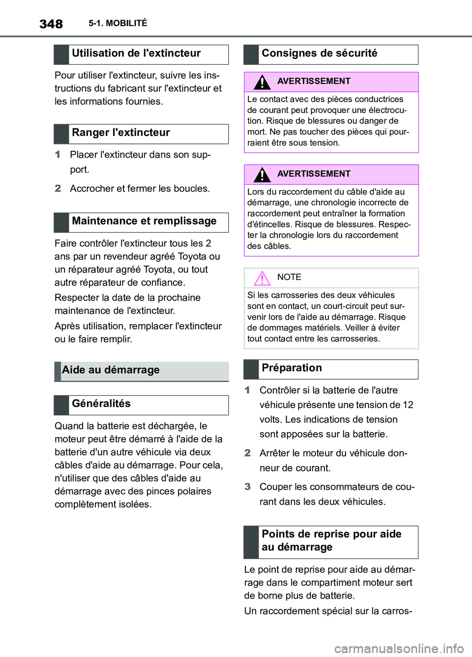 TOYOTA SUPRA 2022 Notices Demploi (in French) 3485-1. MOBILITÉ
Pour utiliser lextincteur, suivre les ins-
tructions du fabricant sur lextincteur et
les informations fournies.
1Placer lextincteur dans son sup-
port.
2Accrocher et fermer les b TOYOTA SUPRA 2022 Notices Demploi (in French) 3485-1. MOBILITÉ
Pour utiliser lextincteur, suivre les ins-
tructions du fabricant sur lextincteur et
les informations fournies.
1Placer lextincteur dans son sup-
port.
2Accrocher et fermer les b