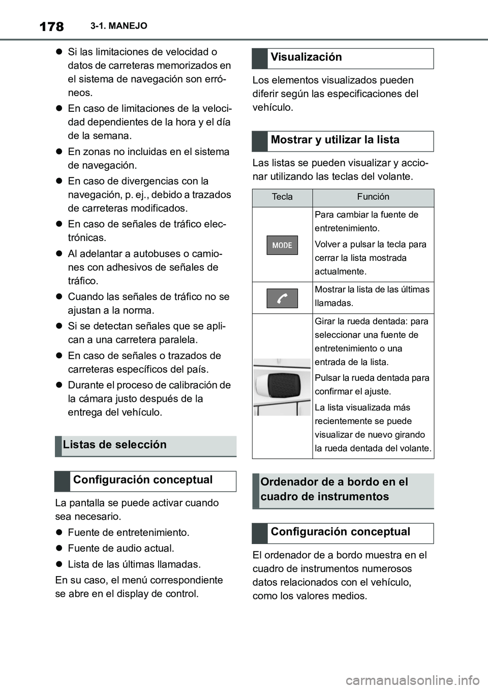 TOYOTA SUPRA 2022 Manuale de Empleo (in Spanish) 1783-1. MANEJO
Si las limitaciones de velocidad o
datos de carreteras memorizados en
el sistema de navegación son erró-
neos.
En caso de limitaciones de la veloci-
dad dependientes de la hor TOYOTA SUPRA 2022 Manuale de Empleo (in Spanish) 1783-1. MANEJO
Si las limitaciones de velocidad o
datos de carreteras memorizados en
el sistema de navegación son erró-
neos.
En caso de limitaciones de la veloci-
dad dependientes de la hor
