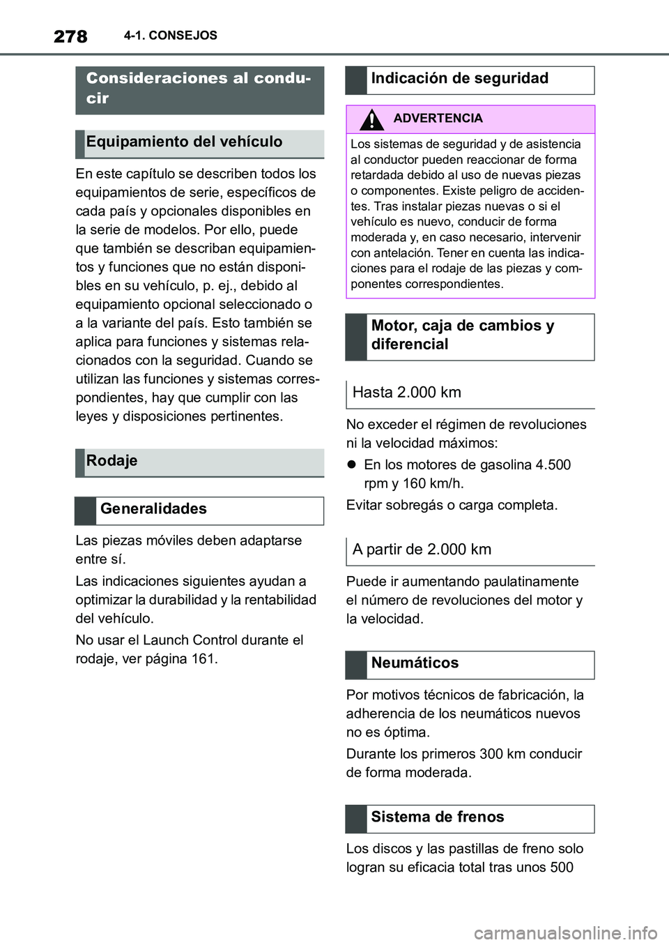 TOYOTA SUPRA 2022 Manuale de Empleo (in Spanish) 2784-1. CONSEJOS
4-1.CONSEJOS
En este capítulo se describen todos los
equipamientos de serie, específicos de
cada país y opcionales disponibles en
la serie de modelos. Por ello, puede
que tambi TOYOTA SUPRA 2022 Manuale de Empleo (in Spanish) 2784-1. CONSEJOS
4-1.CONSEJOS
En este capítulo se describen todos los
equipamientos de serie, específicos de
cada país y opcionales disponibles en
la serie de modelos. Por ello, puede
que tambi