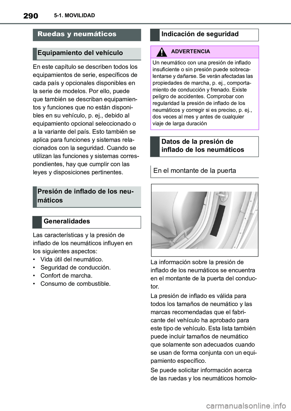 TOYOTA SUPRA 2022  Manuale de Empleo (in Spanish) 2905-1. MOVILIDAD
En este capítulo se describen todos los 
equipamientos de serie, específicos de 
cada país y opcionales disponibles en 
la serie de modelos. Por ello, puede 
que también se descr