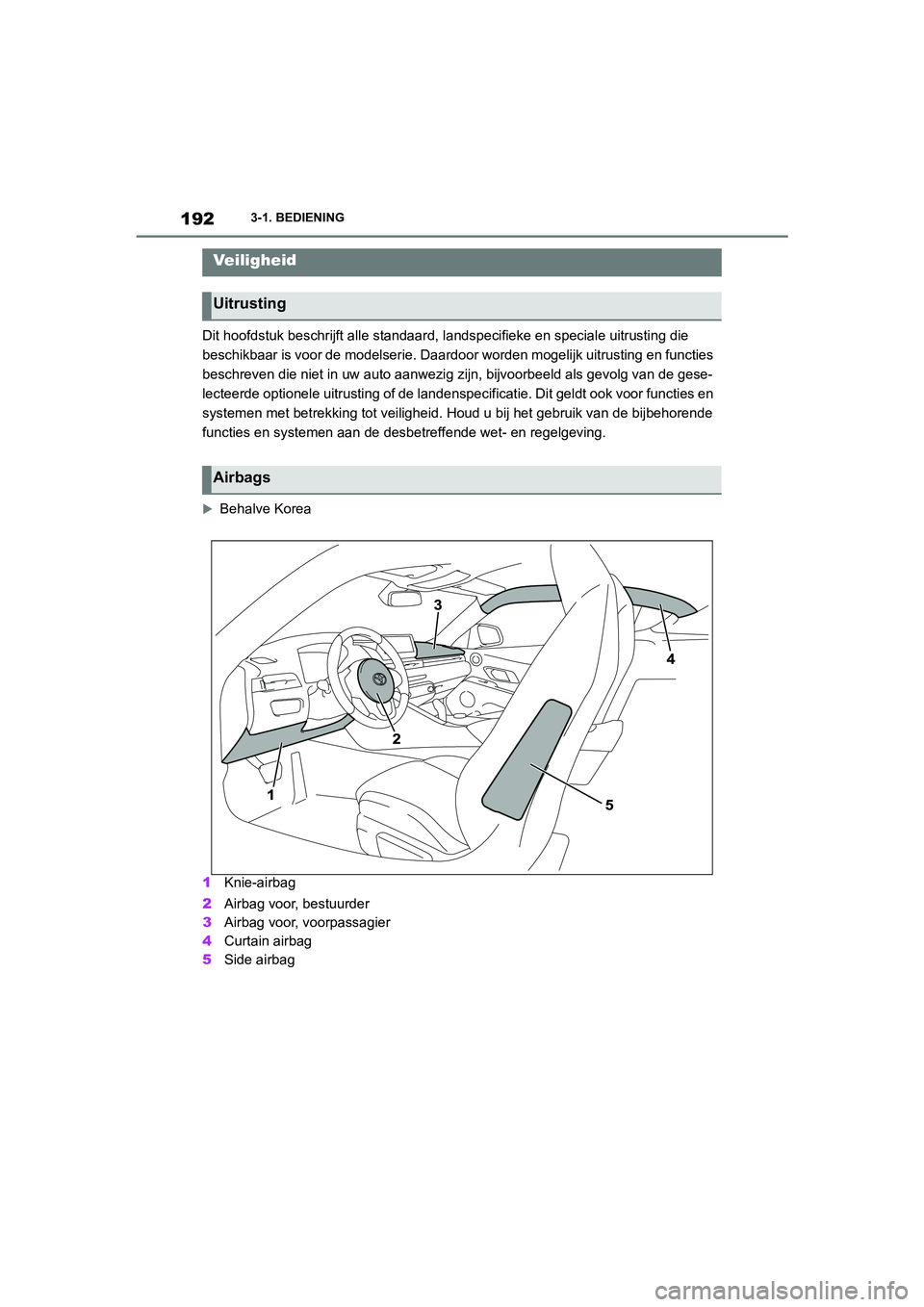 TOYOTA SUPRA 2022 Instructieboekje (in Dutch) 1923-1. BEDIENING
Dit hoofdstuk beschrijft alle standaard, landspecifieke en speciale uitrusting die
beschikbaar is voor de modelserie. Daardoor worden mogelijk uitrusting en functies
beschreven die TOYOTA SUPRA 2022 Instructieboekje (in Dutch) 1923-1. BEDIENING
Dit hoofdstuk beschrijft alle standaard, landspecifieke en speciale uitrusting die
beschikbaar is voor de modelserie. Daardoor worden mogelijk uitrusting en functies
beschreven die