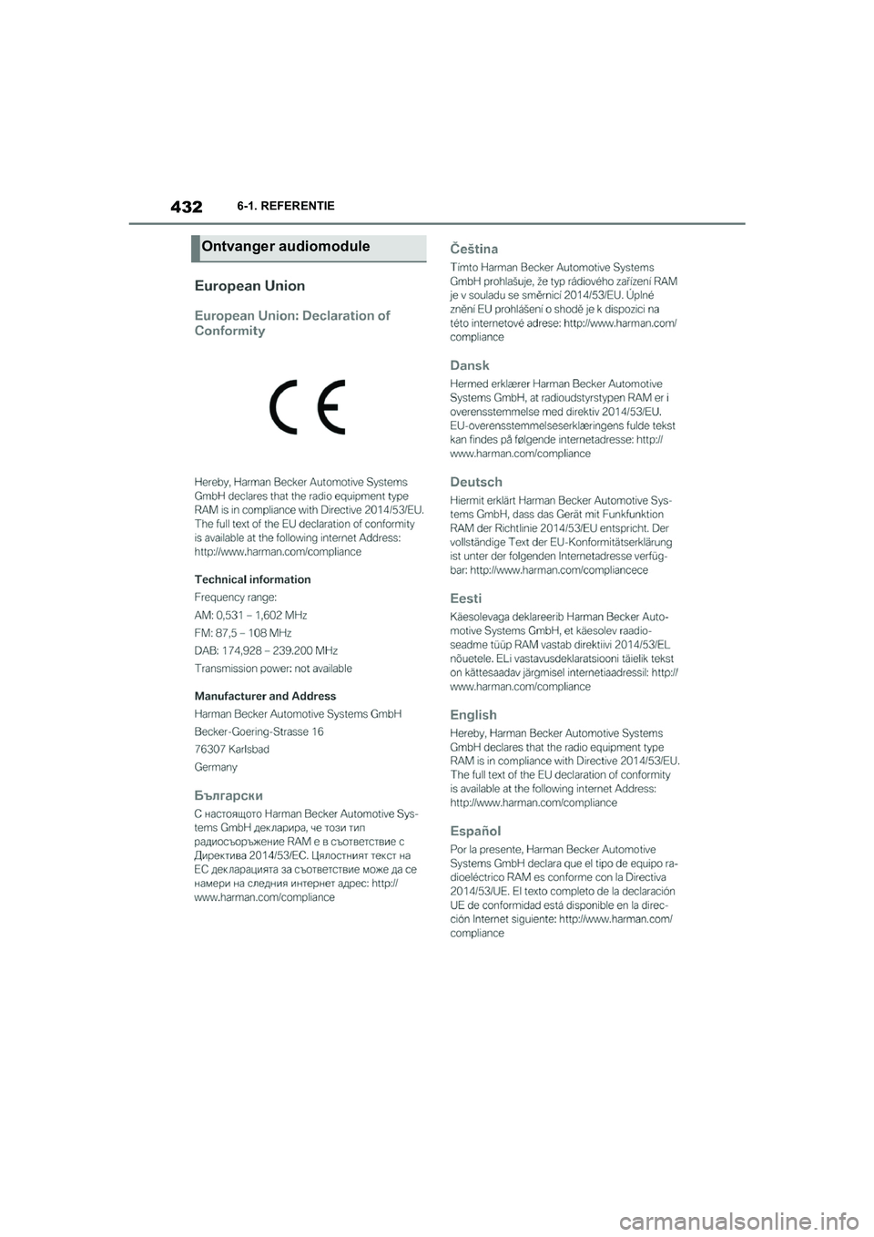 TOYOTA SUPRA 2022  Instructieboekje (in Dutch) 4326-1. REFERENTIE
Ontvanger audiomodule
Supra_OM_General_OM9A066E_1_2111.book  Page 432  Friday, September 24, 2021  10:31 AM 