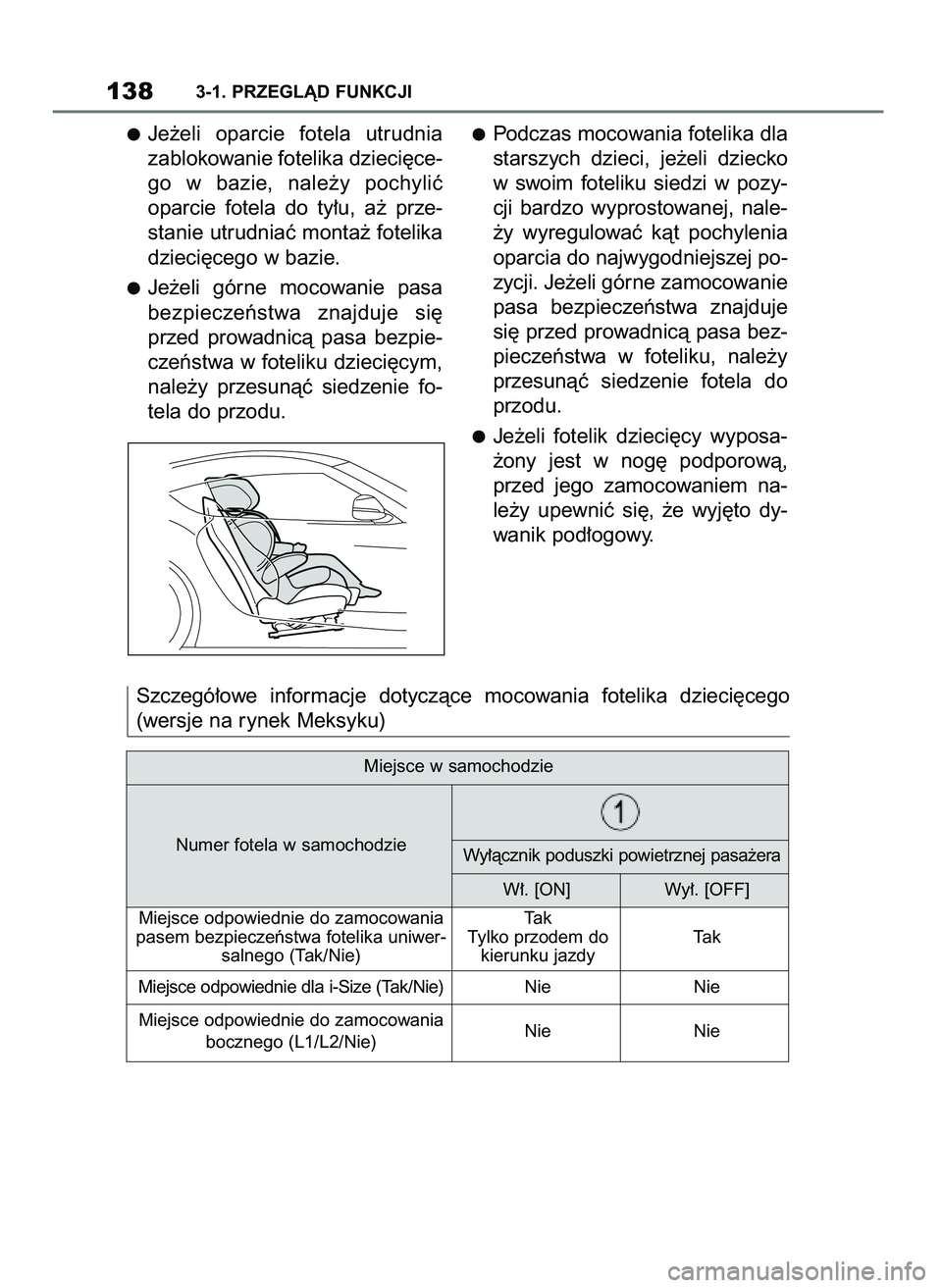 TOYOTA SUPRA 2022 Instrukcja obsługi (in Polish) 1383-1. PRZEGLÑD FUNKCJI
Je˝eli oparcie fotela utrudnia
zablokowanie fotelika dzieci´ce-
go w bazie, nale˝y pochyliç
oparcie fotela do ty∏u, a˝ prze-
stanie utrudniaç monta˝ fotel TOYOTA SUPRA 2022 Instrukcja obsługi (in Polish) 1383-1. PRZEGLÑD FUNKCJI
Je˝eli oparcie fotela utrudnia
zablokowanie fotelika dzieci´ce-
go w bazie, nale˝y pochyliç
oparcie fotela do ty∏u, a˝ prze-
stanie utrudniaç monta˝ fotel