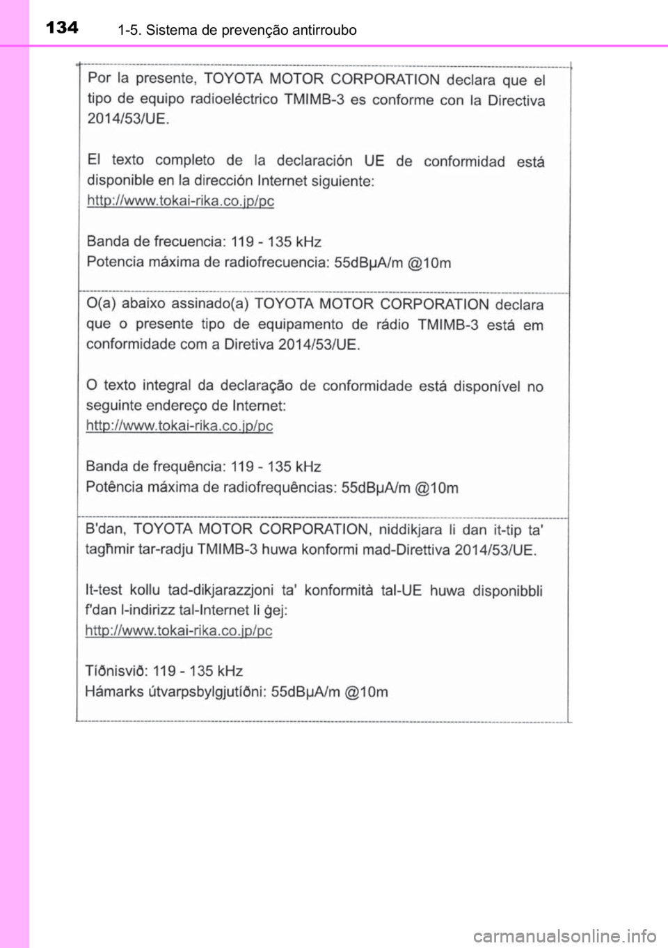 TOYOTA C-HR 2022  Manual de utilização (in Portuguese) 134������6�L�V�W�H�P�D��G�H��S�U�H�Y�H�Q�o�m�R��D�Q�W�L�U�U�R�X�E�R 
