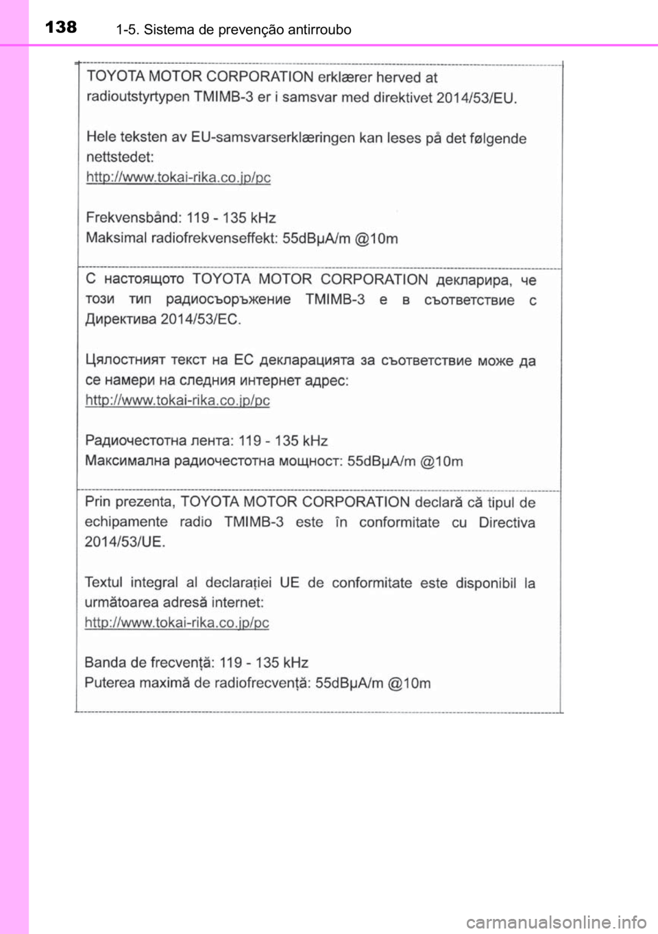 TOYOTA C-HR 2022  Manual de utilização (in Portuguese) 138������6�L�V�W�H�P�D��G�H��S�U�H�Y�H�Q�o�m�R��D�Q�W�L�U�U�R�X�E�R 
