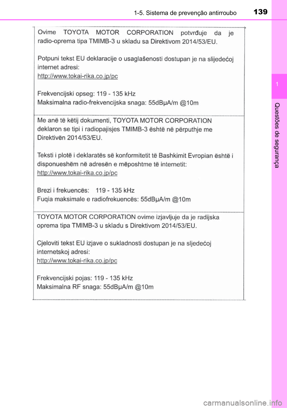 TOYOTA C-HR 2022  Manual de utilização (in Portuguese) 139������6�L�V�W�H�P�D��G�H��S�U�H�Y�H�Q�o�m�R��D�Q�W�L�U�U�R�X�E�R
�
�4�X�H�V�W�}�H�V��G�H��V�H�J�X�U�D�Q�o�D 