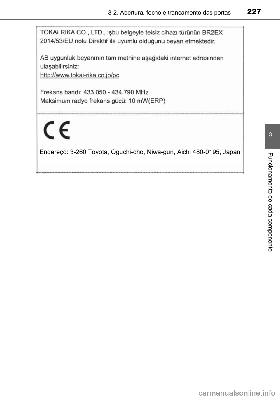 TOYOTA C-HR 2022  Manual de utilização (in Portuguese) 227������$�E�H�U�W�X�U�D���I�H�F�K�R��H��W�U�D�Q�F�D�P�H�Q�W�R��G�D�V��S�R�U�W�D�V
�
�)�X�Q�F�L�R�Q�D�P�H�Q�W�R��G�H��F�D�G�D��F�R�P�S�R�Q�H�Q�W�H�(�Q�G�H�U�H�o�R���������7�R�\�