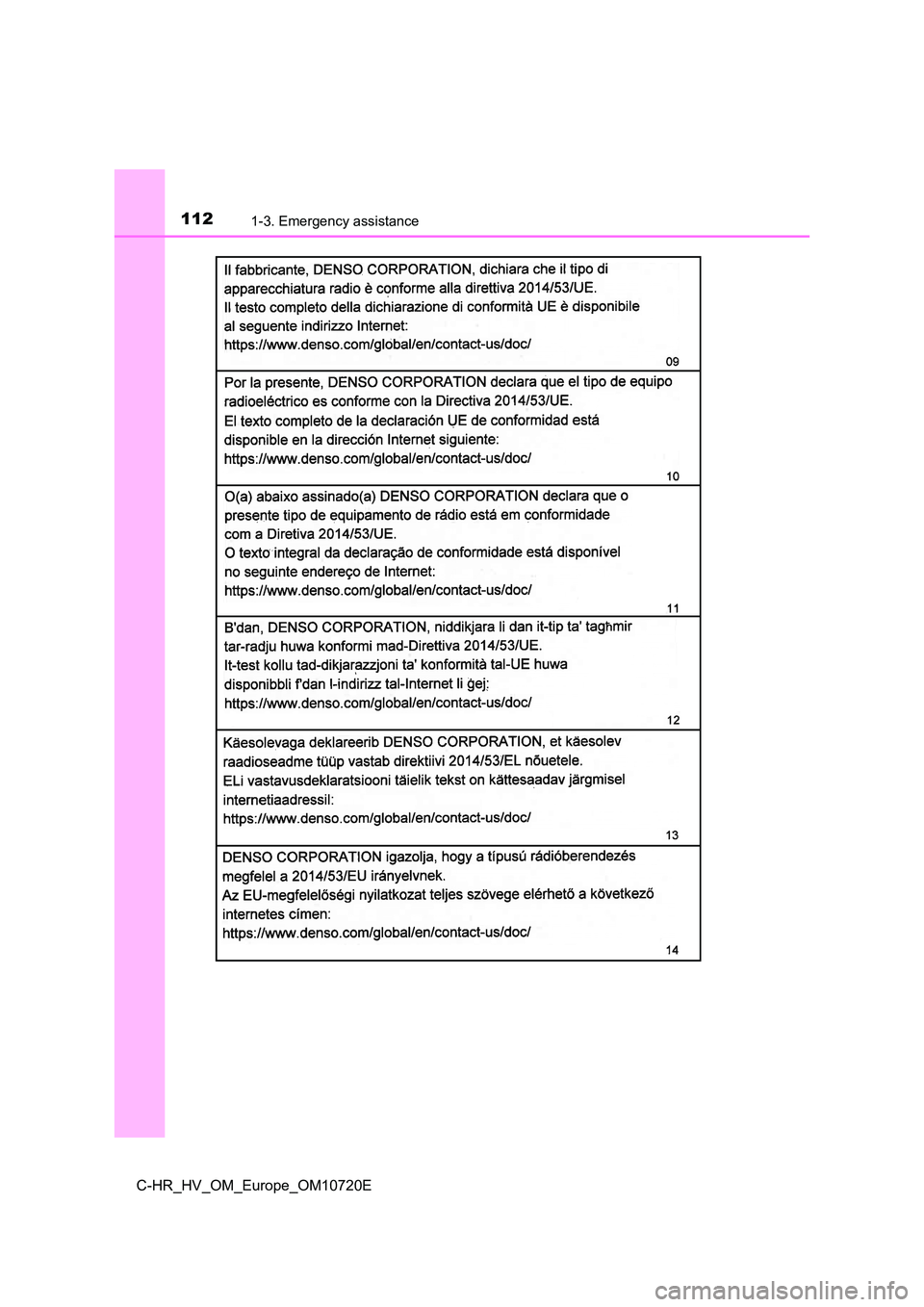 TOYOTA C-HR 2022 Owners Manual 1121-3. Emergency assistance
C-HR_HV_OM_Europe_OM10720E TOYOTA C-HR 2022 Owners Manual 1121-3. Emergency assistance
C-HR_HV_OM_Europe_OM10720E