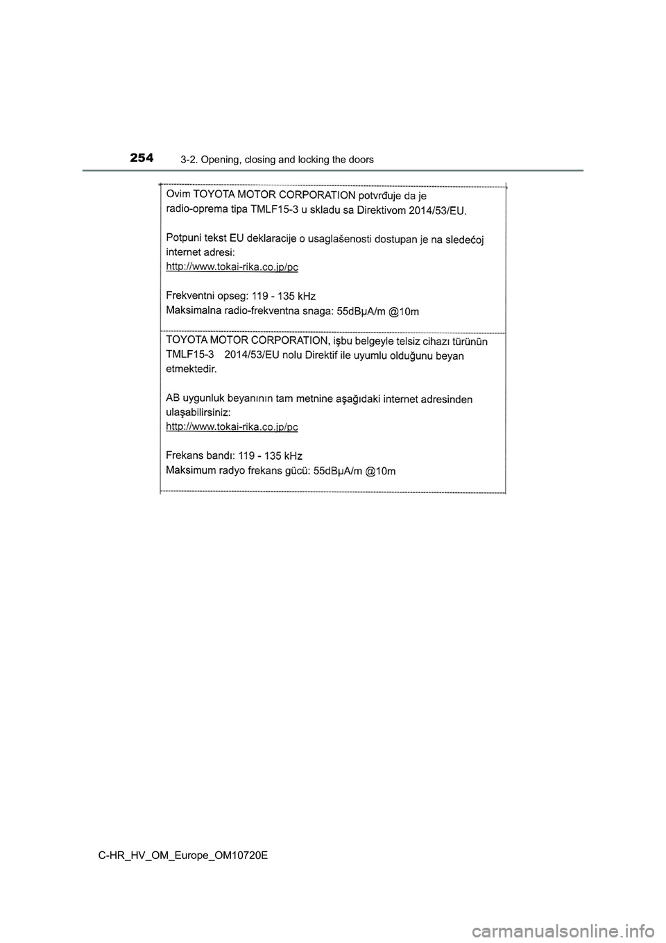 TOYOTA C-HR 2022 Owners Manual 2543-2. Opening, closing and locking the doors
C-HR_HV_OM_Europe_OM10720E TOYOTA C-HR 2022 Owners Manual 2543-2. Opening, closing and locking the doors
C-HR_HV_OM_Europe_OM10720E