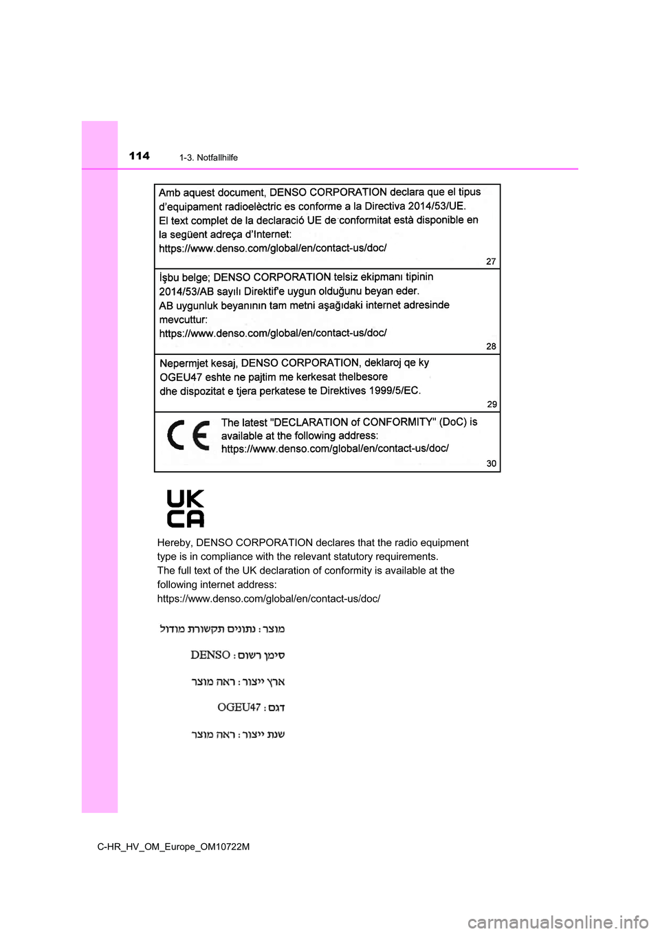 TOYOTA C-HR 2022 Betriebsanleitungen (in German) 1141-3. Notfallhilfe
C-HR_HV_OM_Europe_OM10722M TOYOTA C-HR 2022 Betriebsanleitungen (in German) 1141-3. Notfallhilfe
C-HR_HV_OM_Europe_OM10722M