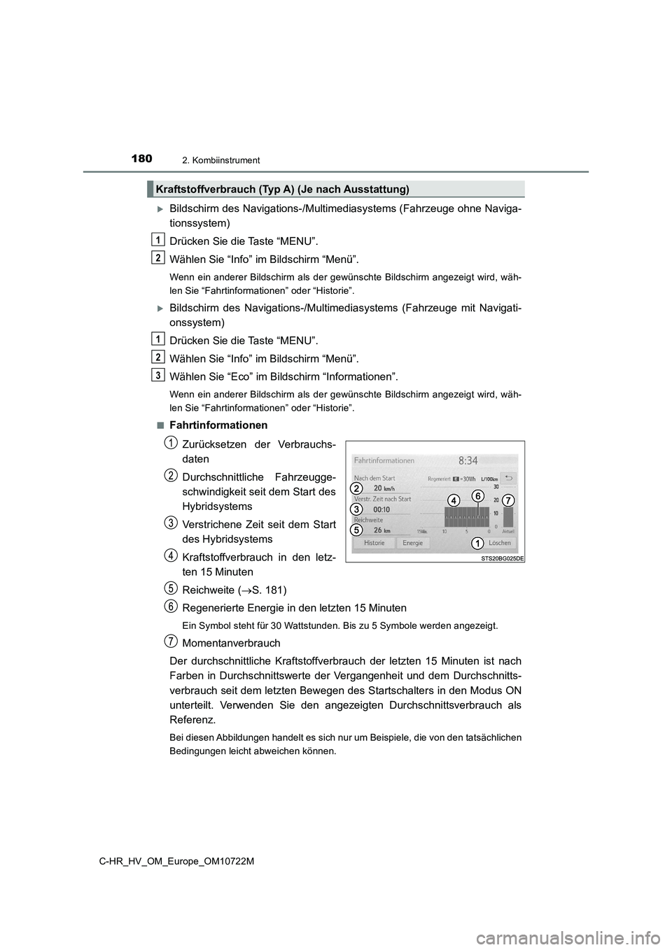 TOYOTA C-HR 2022 Betriebsanleitungen (in German) 1802. Kombiinstrument
C-HR_HV_OM_Europe_OM10722M
Bildschirm des Navigations-/Multimediasystems (Fahrzeuge ohne Naviga-
tionssystem)
Drücken Sie die Taste “MENU”.
Wählen Sie “Info” im B TOYOTA C-HR 2022 Betriebsanleitungen (in German) 1802. Kombiinstrument
C-HR_HV_OM_Europe_OM10722M
Bildschirm des Navigations-/Multimediasystems (Fahrzeuge ohne Naviga-
tionssystem)
Drücken Sie die Taste “MENU”.
Wählen Sie “Info” im B