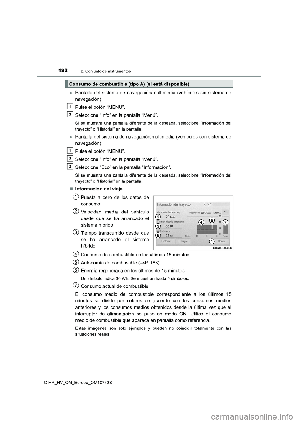 TOYOTA C-HR 2022 Manuale de Empleo (in Spanish) 1822. Conjunto de instrumentos
C-HR_HV_OM_Europe_OM10732S
Pantalla del sistema de navegación/multimedia (vehículos sin sistema de
navegación)
Pulse el botón “MENU”.
Seleccione TOYOTA C-HR 2022 Manuale de Empleo (in Spanish) 1822. Conjunto de instrumentos
C-HR_HV_OM_Europe_OM10732S
Pantalla del sistema de navegación/multimedia (vehículos sin sistema de
navegación)
Pulse el botón “MENU”.
Seleccione