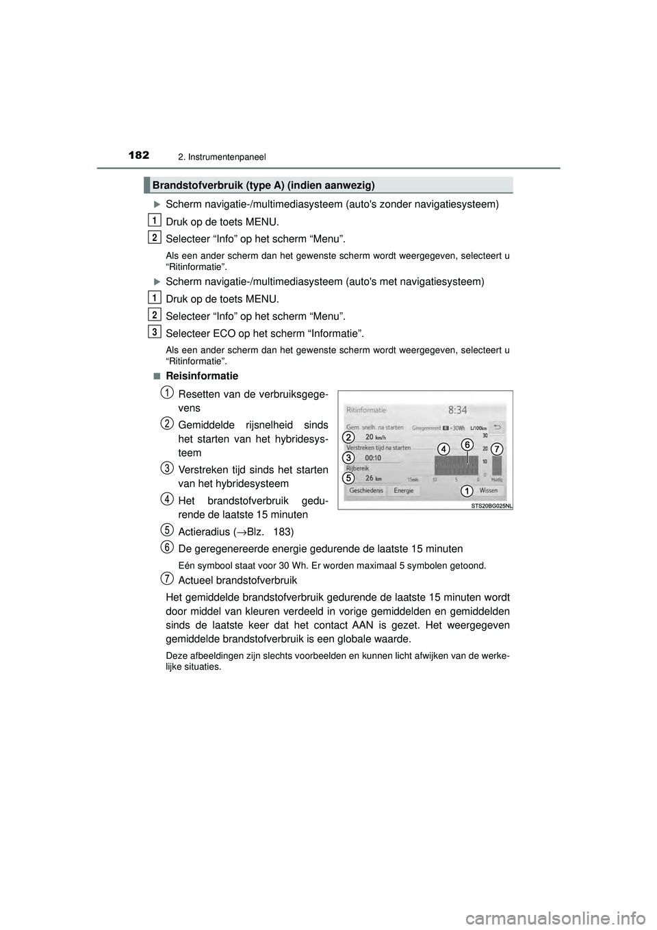TOYOTA C-HR 2022 Instructieboekje (in Dutch) 1822. Instrumentenpaneel
C-HR_HV_OM_Europe_OM10720E
Scherm navigatie-/multimediasysteem (autos zonder navigatiesysteem)
Druk op de toets MENU.
Selecteer “Info” op het scherm “Menu”.
Als ee TOYOTA C-HR 2022 Instructieboekje (in Dutch) 1822. Instrumentenpaneel
C-HR_HV_OM_Europe_OM10720E
Scherm navigatie-/multimediasysteem (autos zonder navigatiesysteem)
Druk op de toets MENU.
Selecteer “Info” op het scherm “Menu”.
Als ee