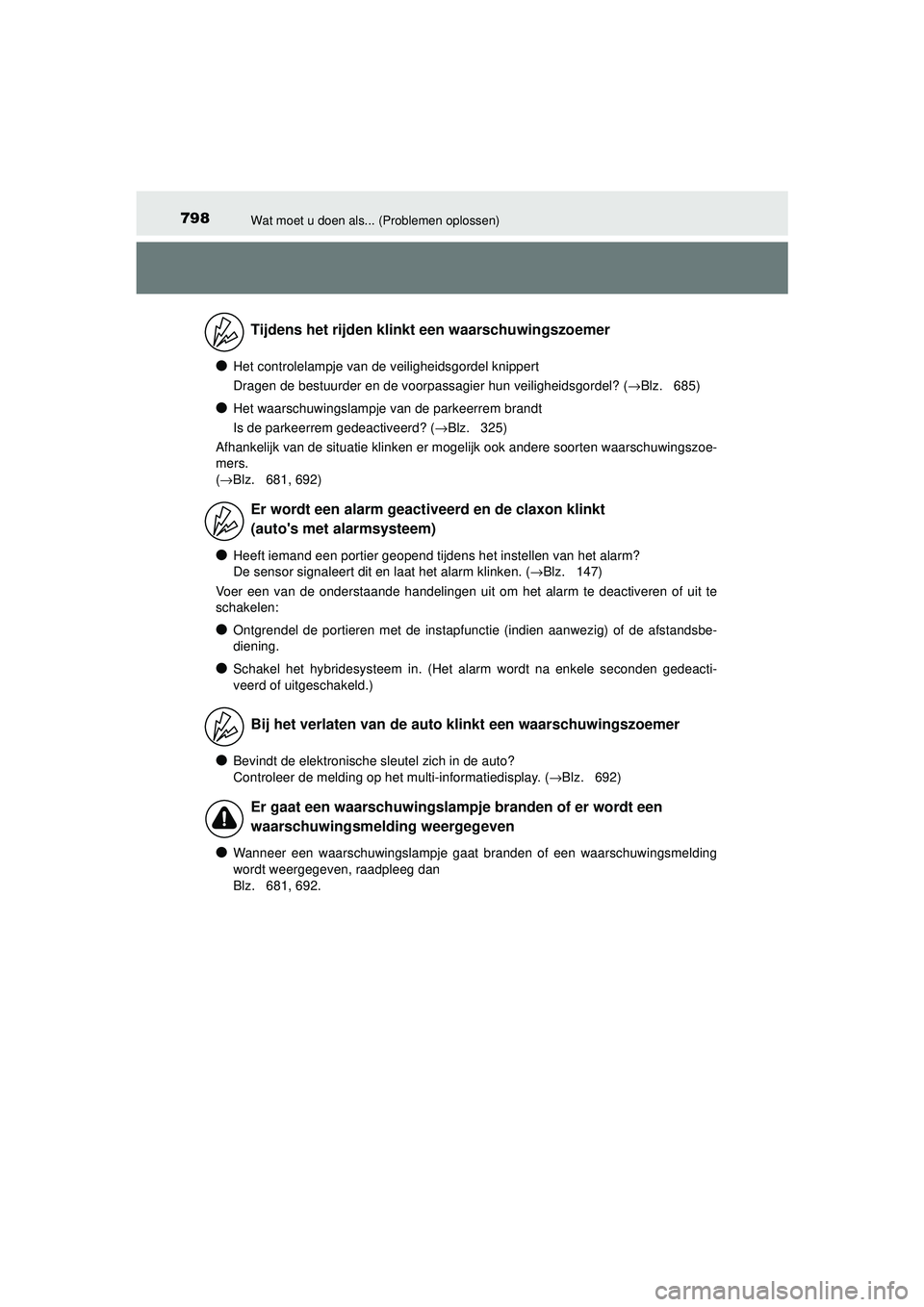 TOYOTA C-HR 2022 Instructieboekje (in Dutch) 798Wat moet u doen als... (Problemen oplossen)
C-HR_HV_OM_Europe_OM10720E
●Het controlelampje van de veiligheidsgordel knippert
Dragen de bestuurder en de voorpassagier hun veiligheidsgordel? (→Bl TOYOTA C-HR 2022 Instructieboekje (in Dutch) 798Wat moet u doen als... (Problemen oplossen)
C-HR_HV_OM_Europe_OM10720E
●Het controlelampje van de veiligheidsgordel knippert
Dragen de bestuurder en de voorpassagier hun veiligheidsgordel? (→Bl