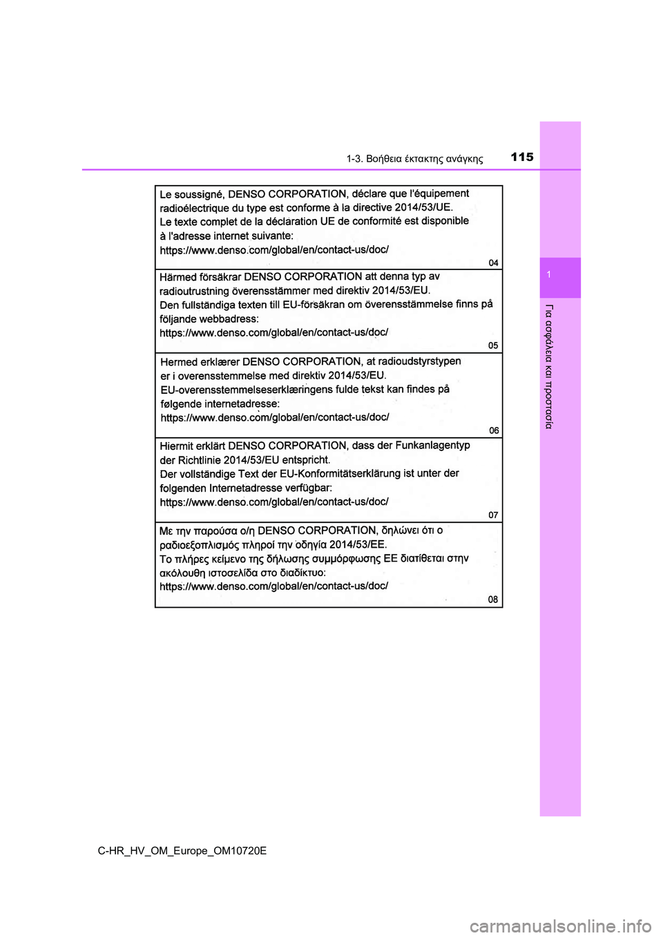 TOYOTA C-HR 2022  ΟΔΗΓΌΣ ΧΡΉΣΗΣ (in Greek) 1151-3. Βοήθεια έκτακτης ανάγκης
1
Για ασφάλεια και προστασία
C-HR_HV_OM_Europe_OM10720E 