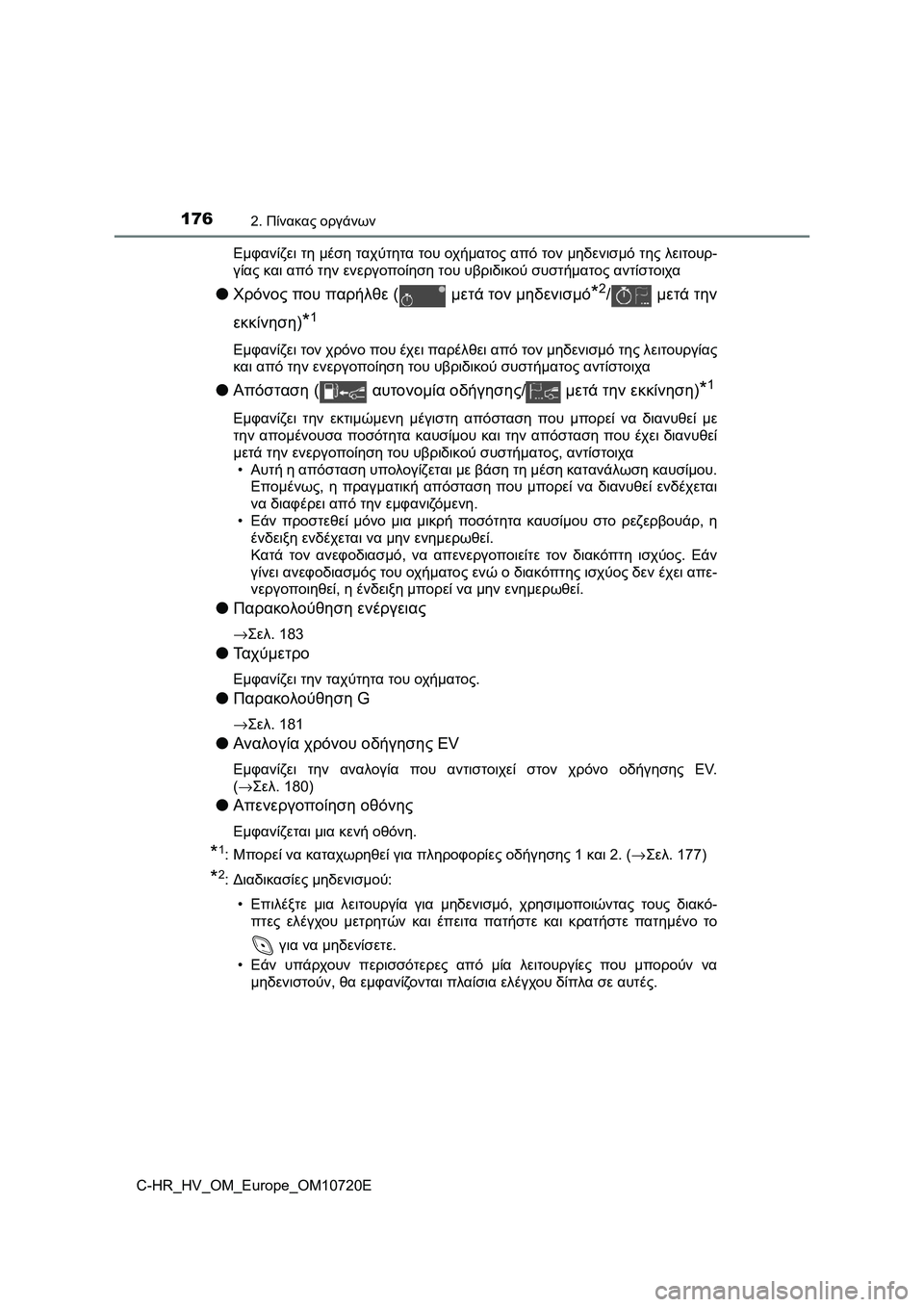 TOYOTA C-HR 2022 ΟΔΗΓΌΣ ΧΡΉΣΗΣ (in Greek) 1762. Πίνακας οργάνων
C-HR_HV_OM_Europe_OM10720EΕμφανίζει τη μέση ταχύτητα του οχήματος από τον μηδενισμό της λειτουρ-
γίας TOYOTA C-HR 2022 ΟΔΗΓΌΣ ΧΡΉΣΗΣ (in Greek) 1762. Πίνακας οργάνων
C-HR_HV_OM_Europe_OM10720EΕμφανίζει τη μέση ταχύτητα του οχήματος από τον μηδενισμό της λειτουρ-
γίας