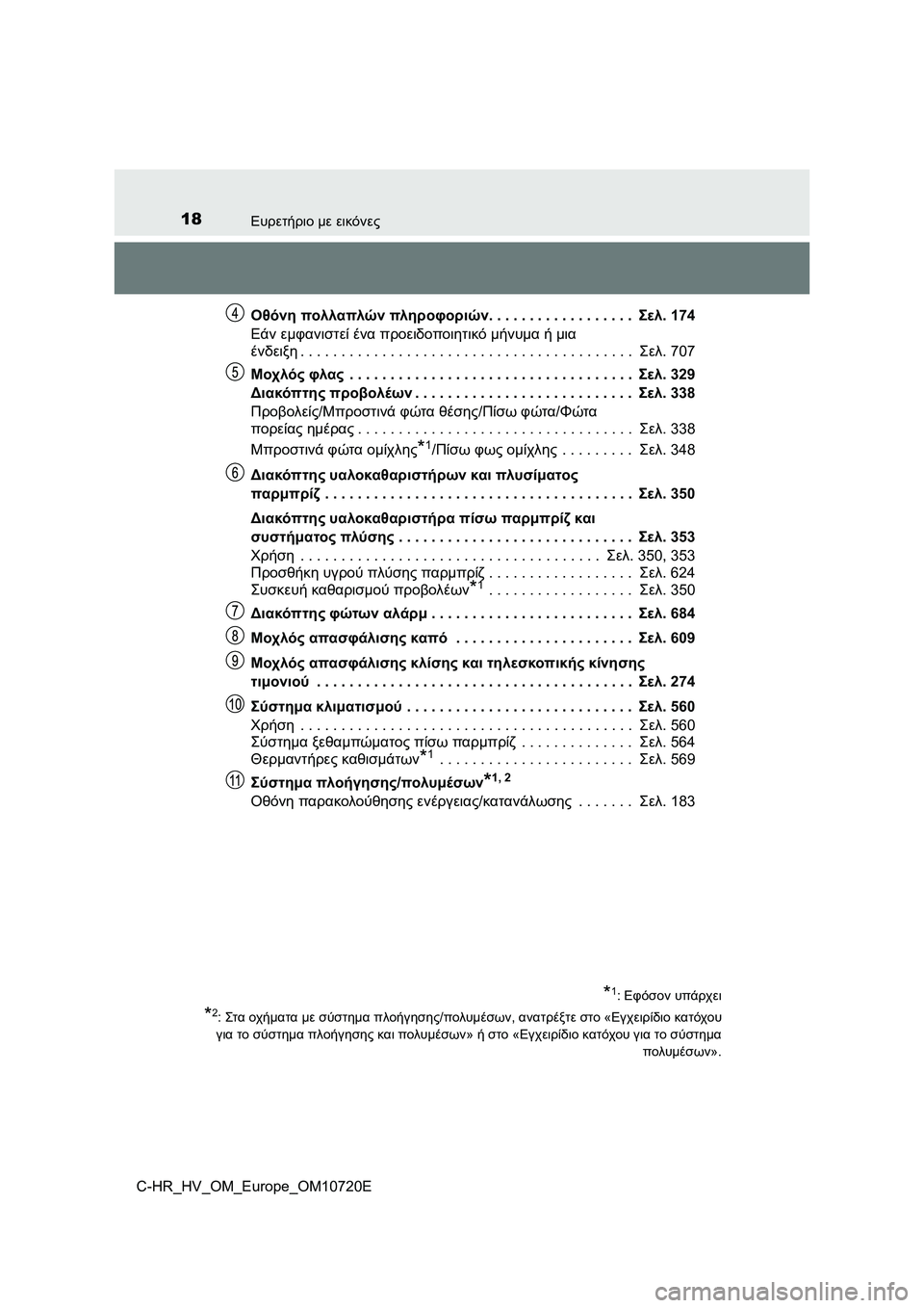TOYOTA C-HR 2022 ΟΔΗΓΌΣ ΧΡΉΣΗΣ (in Greek) 18Ευρετήριο με εικόνες
C-HR_HV_OM_Europe_OM10720EΟθόνη πολλαπλών πληροφοριών. . . . . . . . . . . . . . . . . . Σελ. 174
Εάν εμφανιστεί έν TOYOTA C-HR 2022 ΟΔΗΓΌΣ ΧΡΉΣΗΣ (in Greek) 18Ευρετήριο με εικόνες
C-HR_HV_OM_Europe_OM10720EΟθόνη πολλαπλών πληροφοριών. . . . . . . . . . . . . . . . . . Σελ. 174
Εάν εμφανιστεί έν
