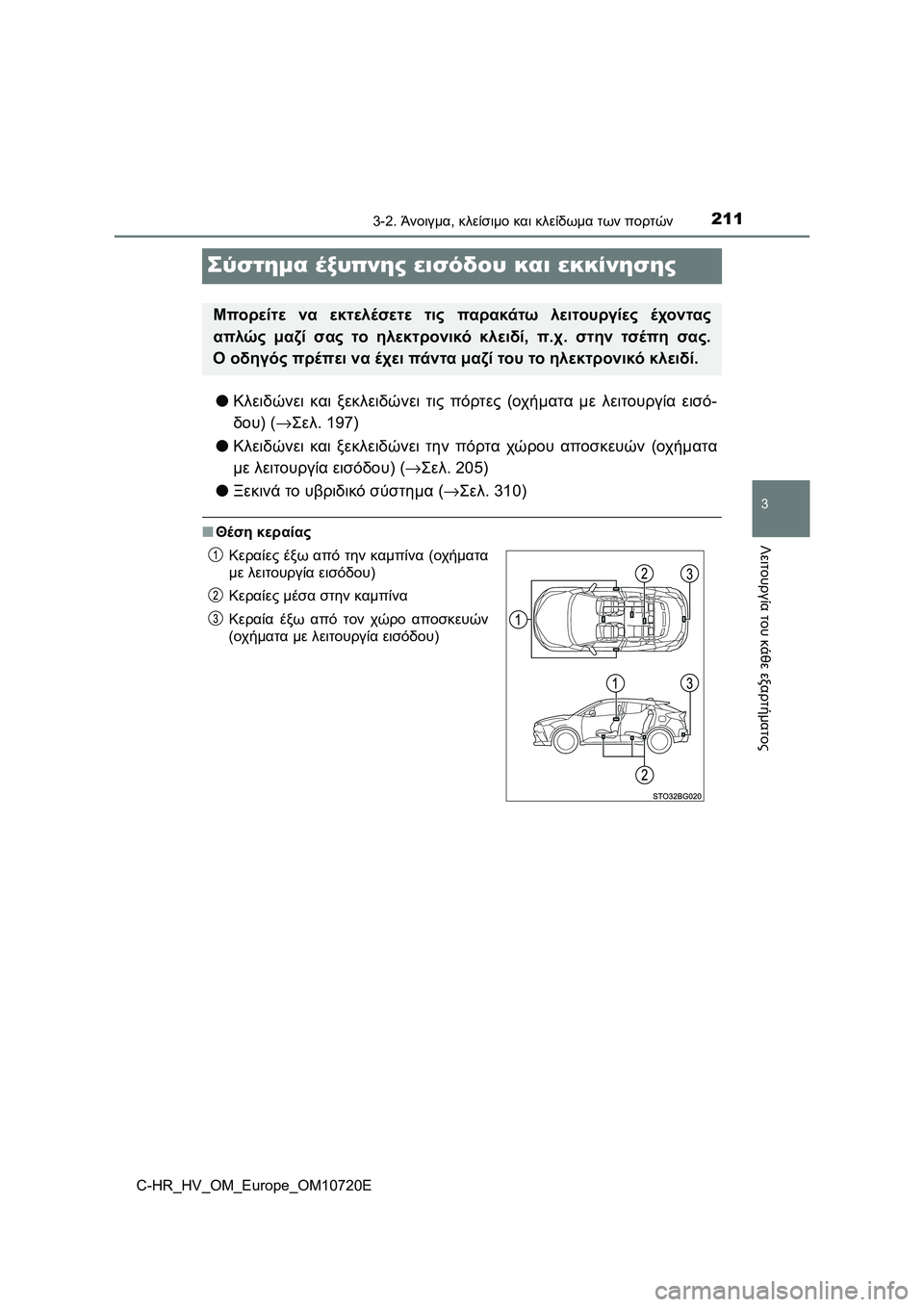TOYOTA C-HR 2022 ΟΔΗΓΌΣ ΧΡΉΣΗΣ (in Greek) 211
3
3-2. Άνοιγμα, κλείσιμο και κλείδωμα των πορτών
Λειτουργία του κάθε εξαρτήματος
C-HR_HV_OM_Europe_OM10720E
Σύστημα έξυπν TOYOTA C-HR 2022 ΟΔΗΓΌΣ ΧΡΉΣΗΣ (in Greek) 211
3
3-2. Άνοιγμα, κλείσιμο και κλείδωμα των πορτών
Λειτουργία του κάθε εξαρτήματος
C-HR_HV_OM_Europe_OM10720E
Σύστημα έξυπν