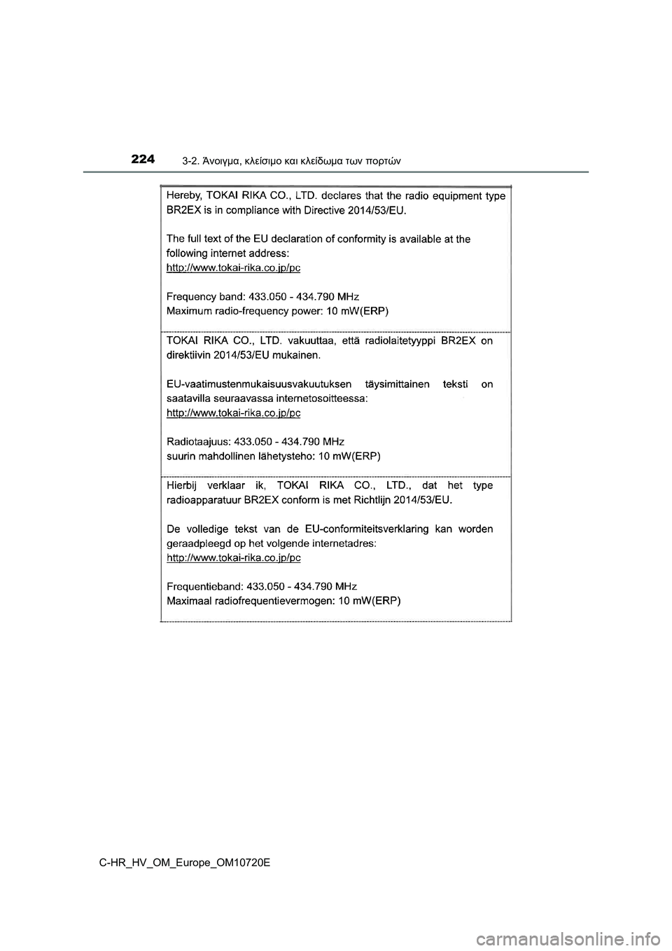 TOYOTA C-HR 2022 ΟΔΗΓΌΣ ΧΡΉΣΗΣ (in Greek) 2243-2. Άνοιγμα, κλείσιμο και κλείδωμα των πορτών
C-HR_HV_OM_Europe_OM10720E TOYOTA C-HR 2022 ΟΔΗΓΌΣ ΧΡΉΣΗΣ (in Greek) 2243-2. Άνοιγμα, κλείσιμο και κλείδωμα των πορτών
C-HR_HV_OM_Europe_OM10720E