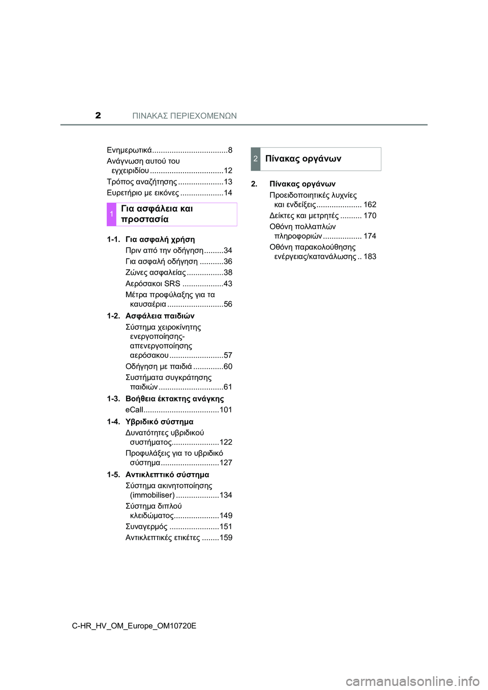 TOYOTA C-HR 2022  ΟΔΗΓΌΣ ΧΡΉΣΗΣ (in Greek) ΠΙΝΑΚΑΣ ΠΕΡΙΕΧΟΜΕΝΩΝ2
C-HR_HV_OM_Europe_OM10720EΕνημερωτικά...................................8
Ανάγνωση αυτού του 
εγχειριδίου................
