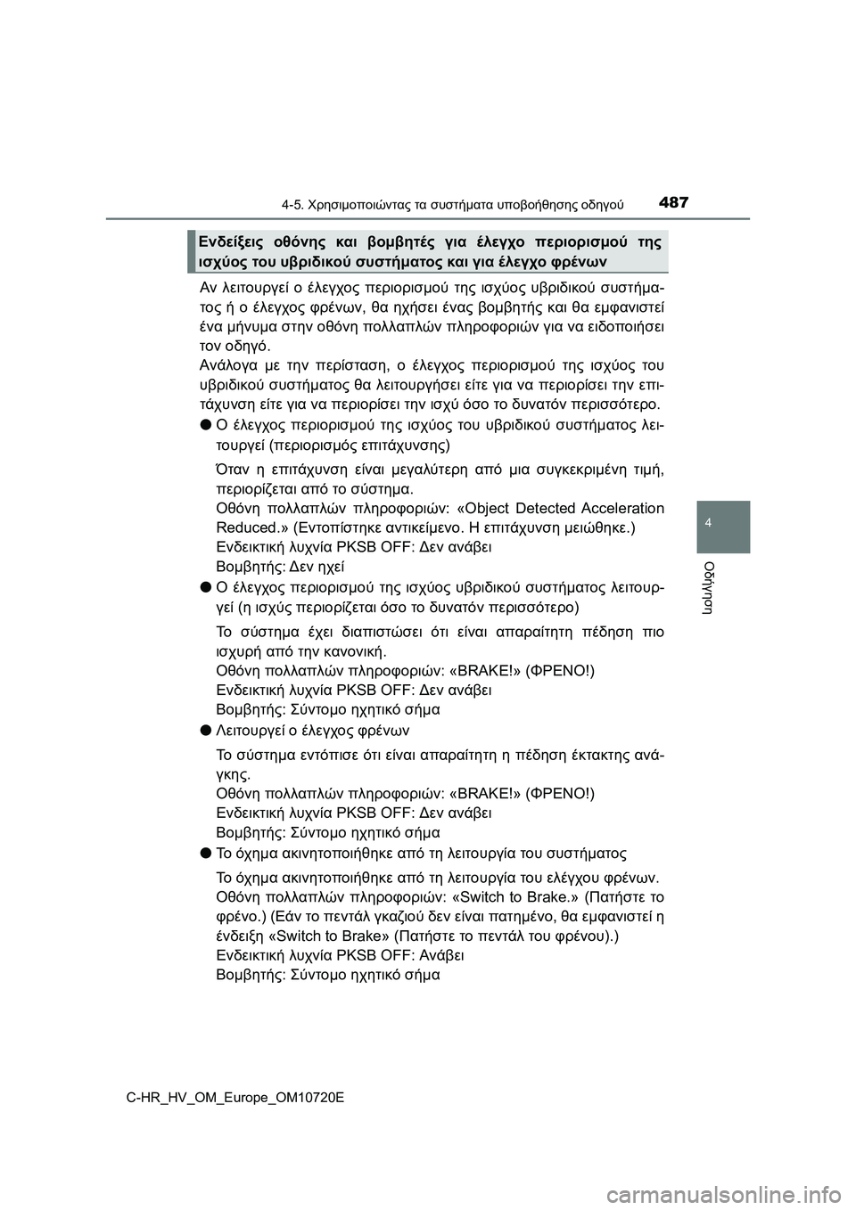 TOYOTA C-HR 2022 ΟΔΗΓΌΣ ΧΡΉΣΗΣ (in Greek) 4874-5. Χρησιμοποιώντας τα συστήματα υποβοήθησης οδηγού
4
Οδήγηση
C-HR_HV_OM_Europe_OM10720E
Αν λειτουργεί ο έλεγχος περιορ TOYOTA C-HR 2022 ΟΔΗΓΌΣ ΧΡΉΣΗΣ (in Greek) 4874-5. Χρησιμοποιώντας τα συστήματα υποβοήθησης οδηγού
4
Οδήγηση
C-HR_HV_OM_Europe_OM10720E
Αν λειτουργεί ο έλεγχος περιορ