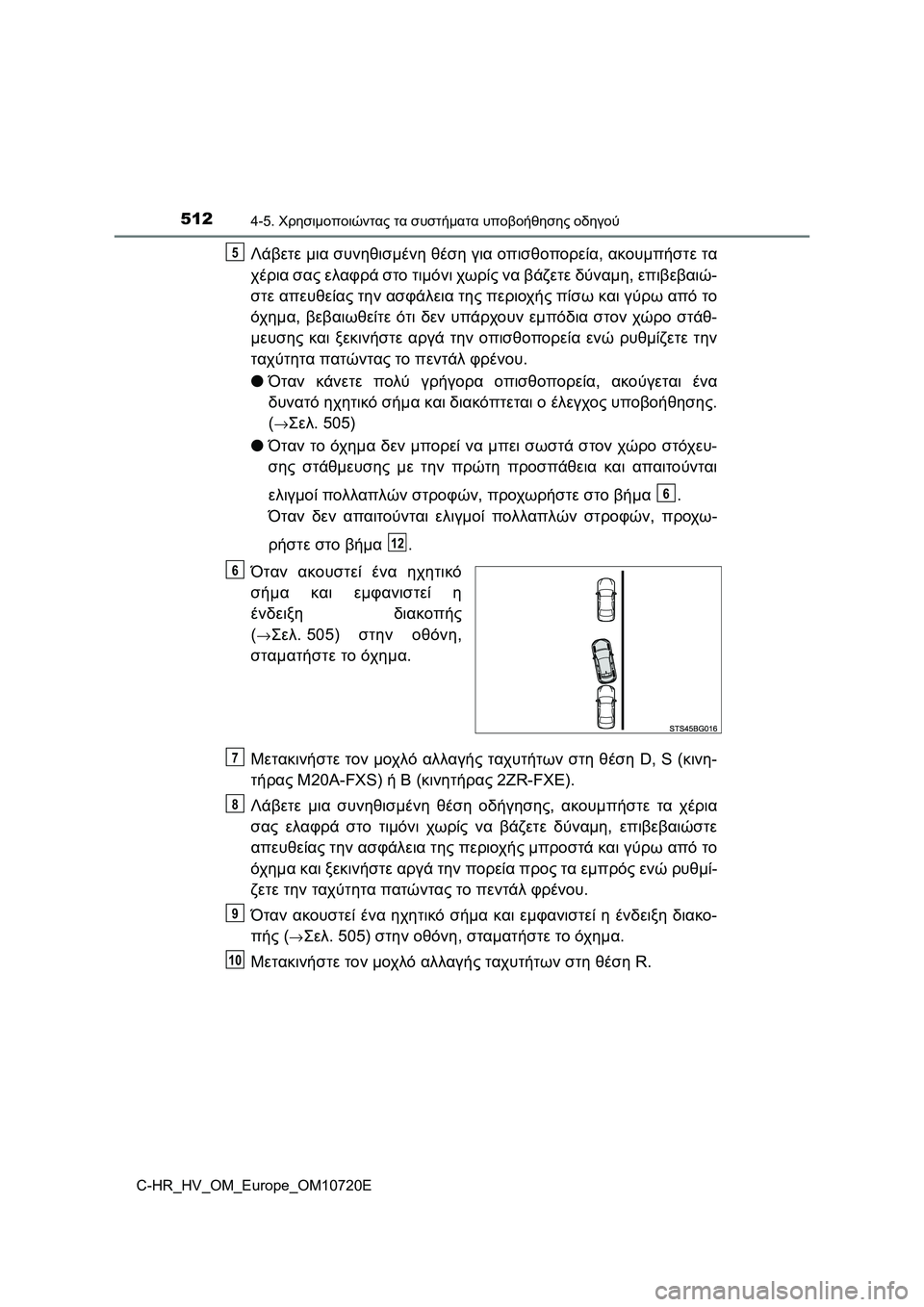 TOYOTA C-HR 2022 ΟΔΗΓΌΣ ΧΡΉΣΗΣ (in Greek) 5124-5. Χρησιμοποιώντας τα συστήματα υποβοήθησης οδηγού
C-HR_HV_OM_Europe_OM10720E
Λάβετε μια συνηθισμένη θέση για οπισθοπ TOYOTA C-HR 2022 ΟΔΗΓΌΣ ΧΡΉΣΗΣ (in Greek) 5124-5. Χρησιμοποιώντας τα συστήματα υποβοήθησης οδηγού
C-HR_HV_OM_Europe_OM10720E
Λάβετε μια συνηθισμένη θέση για οπισθοπ
