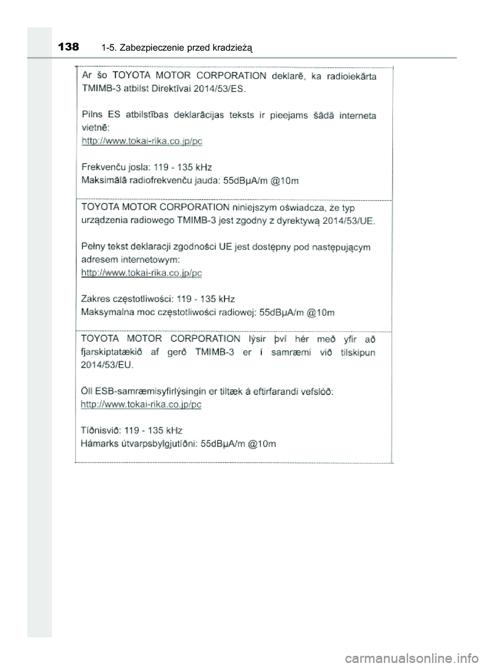 TOYOTA C-HR 2022  Instrukcja obsługi (in Polish) 1381-5. Zabezpieczenie przed kradzie˝à
9 C_HR HV OM10720E  16/3/22  2:50  Page 138 