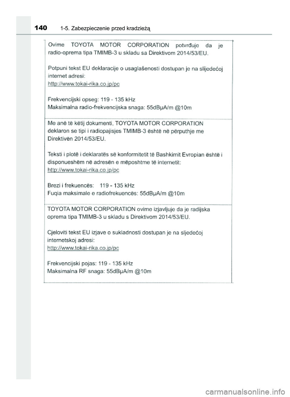 TOYOTA C-HR 2022  Instrukcja obsługi (in Polish) 1401-5. Zabezpieczenie przed kradzie˝à
9 C_HR HV OM10720E  16/3/22  2:50  Page 140 