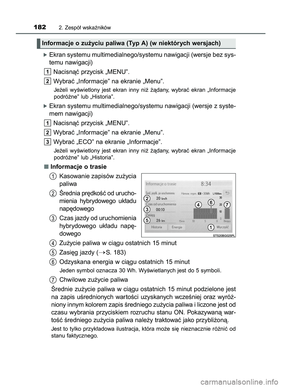 TOYOTA C-HR 2022  Instrukcja obsługi (in Polish) óEkran systemu multimedialnego/systemu nawigacji (wersje bez sys-
temu nawigacji)
Nacisnàç przycisk „MENU”.
Wybraç „Informacje” na ekranie „Menu”.
Je˝eli  wyÊwietlony  jest  ekran  i