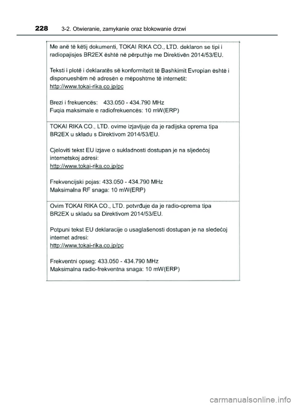 TOYOTA C-HR 2022 Instrukcja obsługi (in Polish) 2283-2. Otwieranie, zamykanie oraz blokowanie drzwi
9 C_HR HV OM10720E 16/3/22 2:50 Page 228 TOYOTA C-HR 2022 Instrukcja obsługi (in Polish) 2283-2. Otwieranie, zamykanie oraz blokowanie drzwi
9 C_HR HV OM10720E 16/3/22 2:50 Page 228