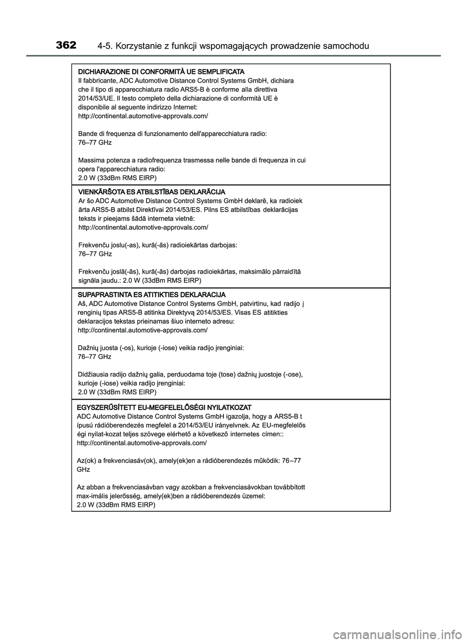 TOYOTA C-HR 2022  Instrukcja obsługi (in Polish) 3624-5. Korzystanie z funkcji wspomagajàcych prowadzenie samochodu
9 C_HR HV OM10720E  16/3/22  2:51  Page 362 