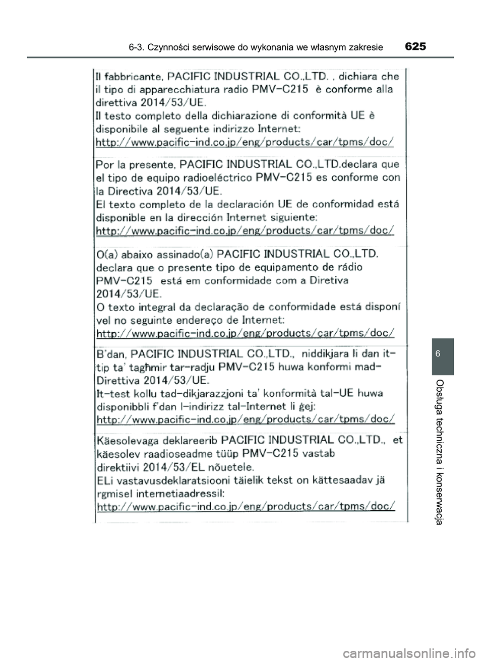 TOYOTA C-HR 2022  Instrukcja obsługi (in Polish) 6-3. CzynnoÊci serwisowe do wykonania we w∏asnym zakresie625
6
Obs∏uga techniczna i konserwacja
9 C_HR HV OM10720E  16/3/22  2:52  Page 625 